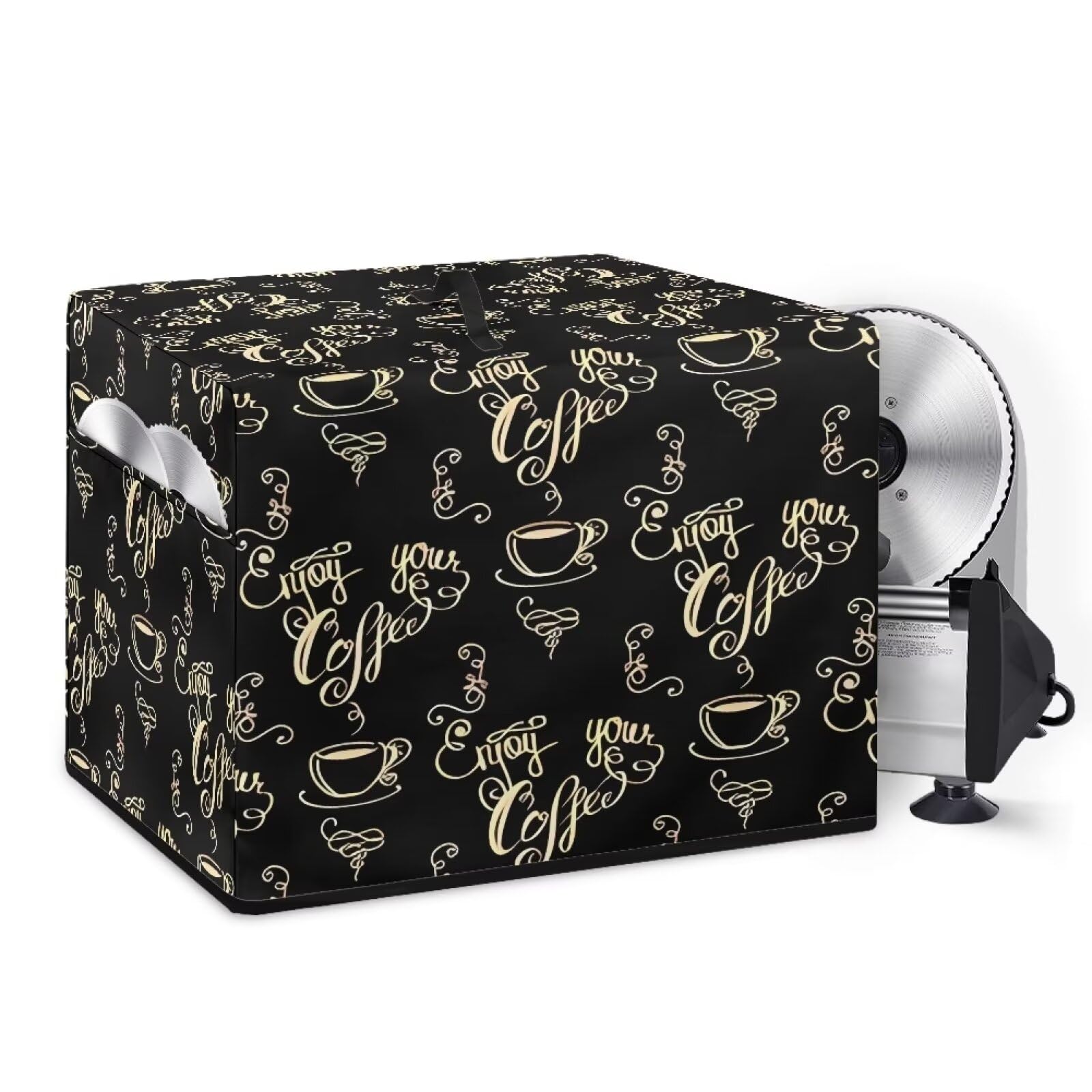 NETILGEN Meat Slicer Machine Dust Cover Kitchen Appliance Protective Cover Bag Easy to Clean Stain Resistant Food Slicer Cover with Pocket & Top Handle, Enjoy Coffee Black