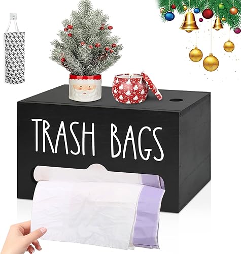 Soporte de madera para bolsas de basura con juego de soporte para bolsas de plástico, dispensador de bolsas de basura para montaje en pared y