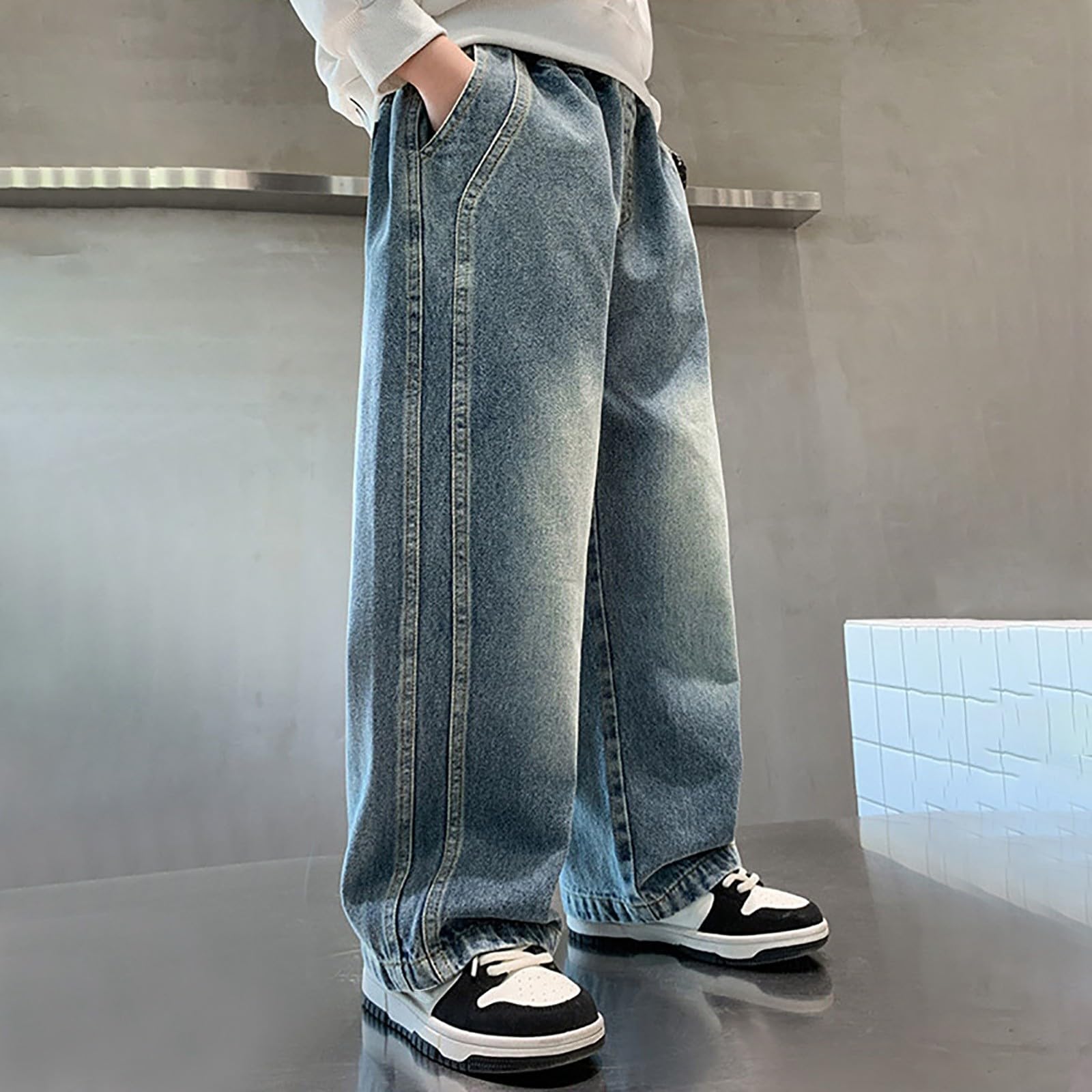 Générique Jean Large Enfant GarçOn - Jeans pour garçons - salopettes décontractées de printemps pour garçons - pantalons à jambes droites et larges