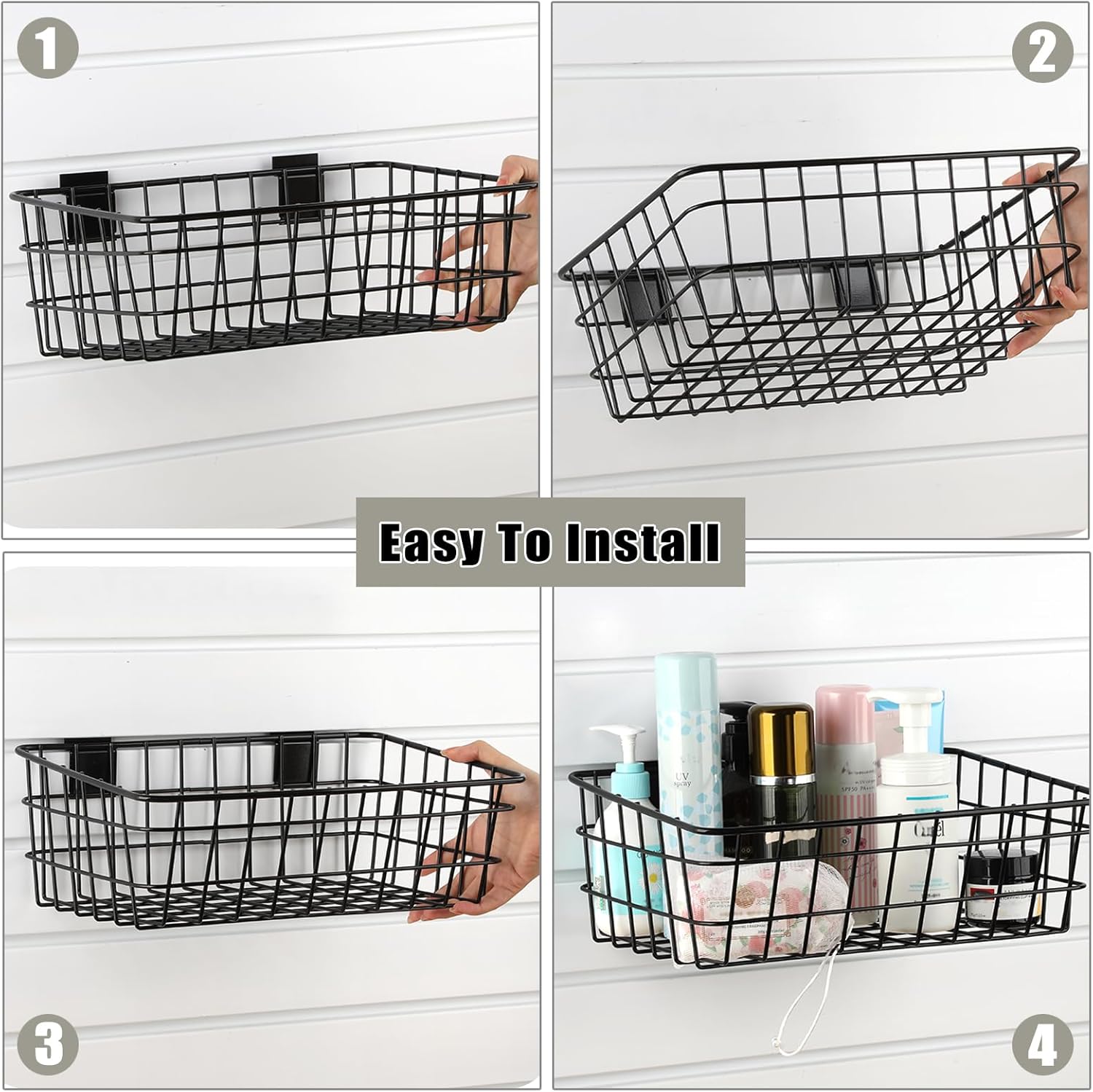 Kokone 2 Pack Metal Mesh Storage Basket for Slatwall - Hanging Basket for Slat Walls, Slatwall Basket and Bins for Slatwall Panel, Slatwall Storage Accessories for Garage Workshop Craft Room Kitchen