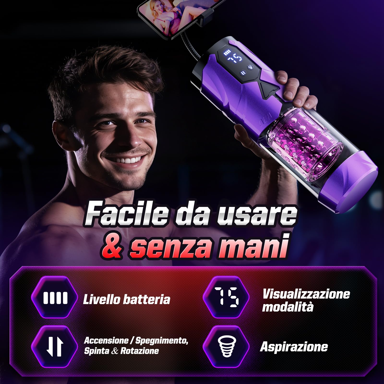 Masturbatore Uomo Pene Sex Toys - Masturvatore per Uomo Realista con Telescopica & Rotazione & Succhiare Sexytoysys Uomo Vagina Toys Sessuali per Uomini Controllo dell'APP