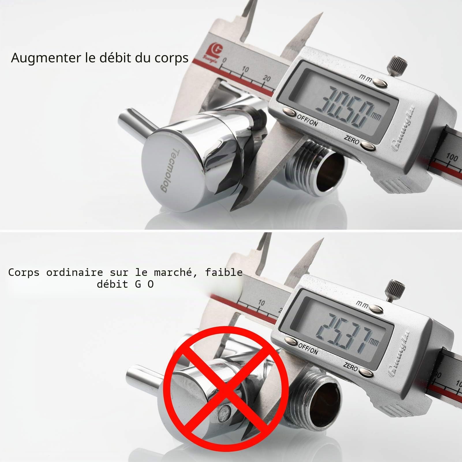 Tecmolog DSF012J Robinet de douche 3 voies 1/2" laiton vanne d'arrêt de douche adaptateur T pour douchette à main Titangold