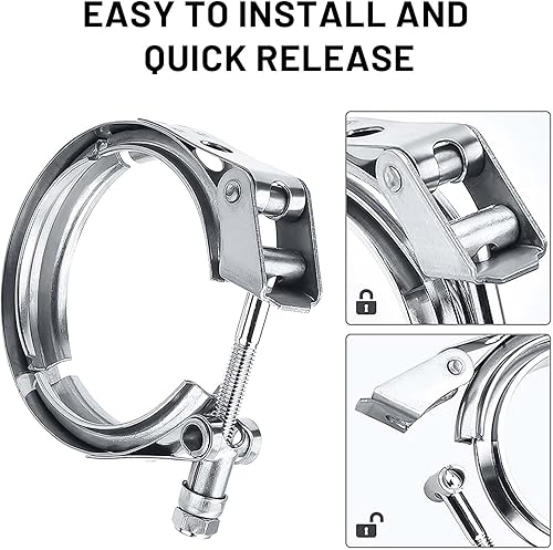 Miniatura 4 de Abrazadera de banda en V de acero inoxidable de 2.5 pulgadas con bridas macho hembra de acero suave para tubos de escape turbo Racing Ford Pickup