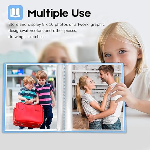 Miniatura 2 de Álbum de fotos de 8 x 10 pulgadas con capacidad para 68 fotos (2 unidades, azul) - Carpeta de portafolio de arte para fotos, obras de arte para