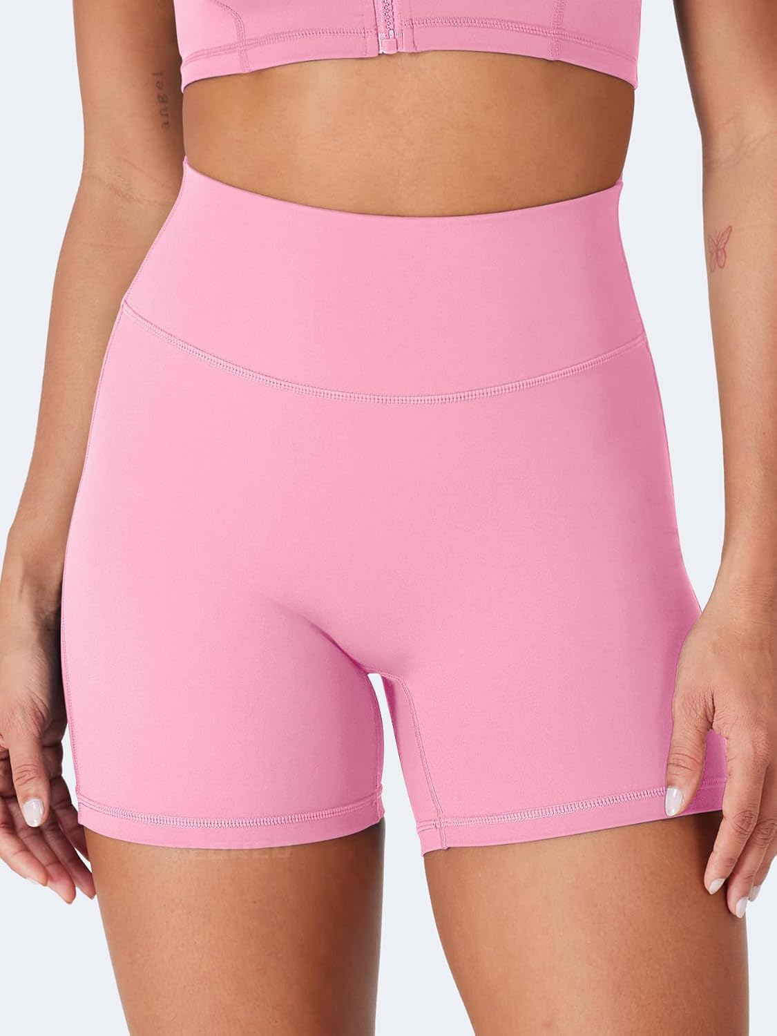 YEOREO CoreFlex Scrunch Workout Shorts with Pockets for Women 4.5" High Waisted Cargo Gym Biker Shorts Tummy Control Yoga - Image 2