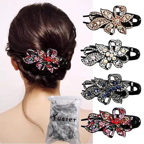 Yusier 4 pinzas decorativas con diamantes de imitación brillantes para cabello fino, pasadores de graduación, pinzas de diamante con accesorio para