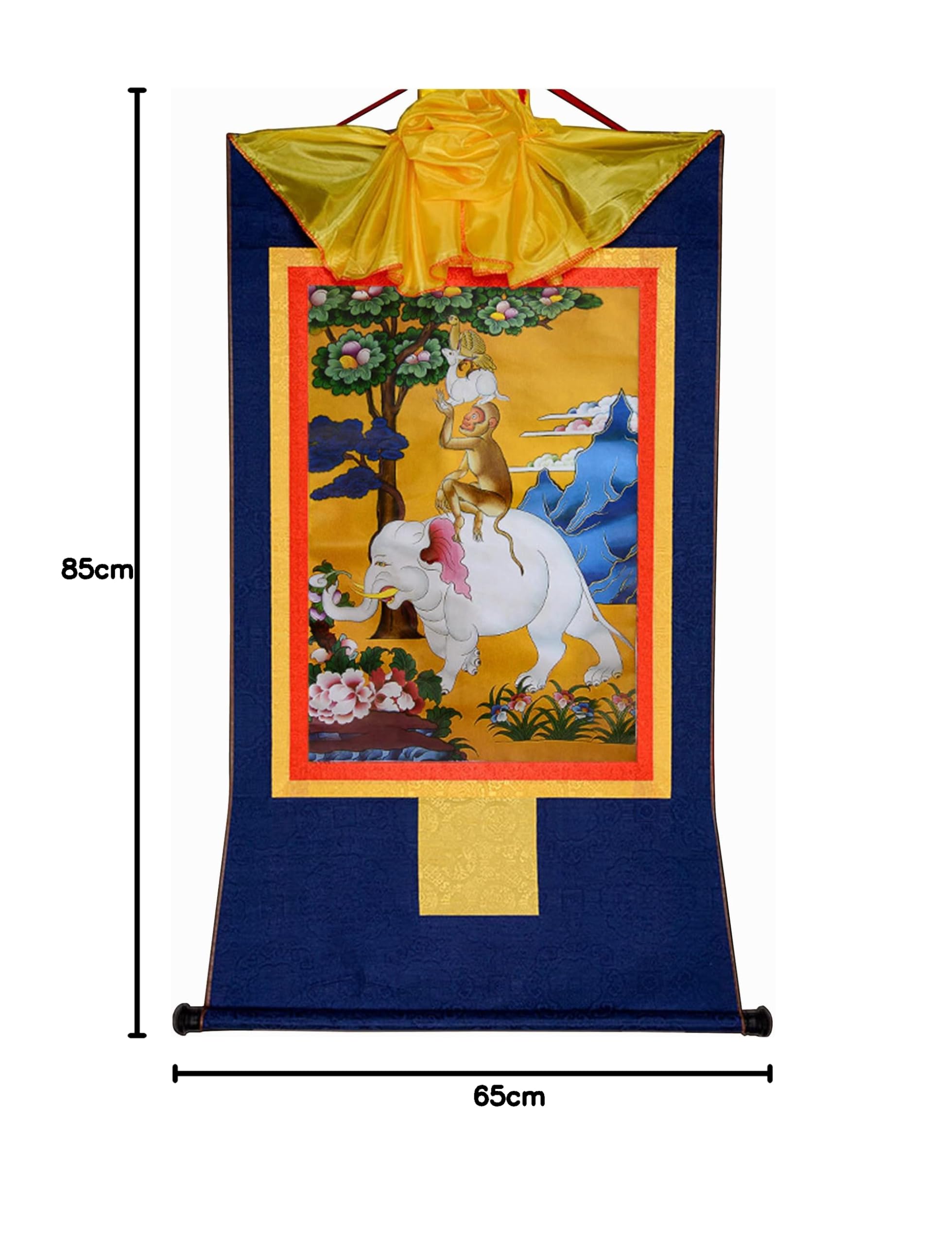 Gandhanra Thangka Tibetische Wandbehang,Vier harmonische Tiere Thangka,Heißgeprägter Buddha Wandteppich für Zen Wohnkultur, Meditation, Spirituelle Entspannung und Ruhe