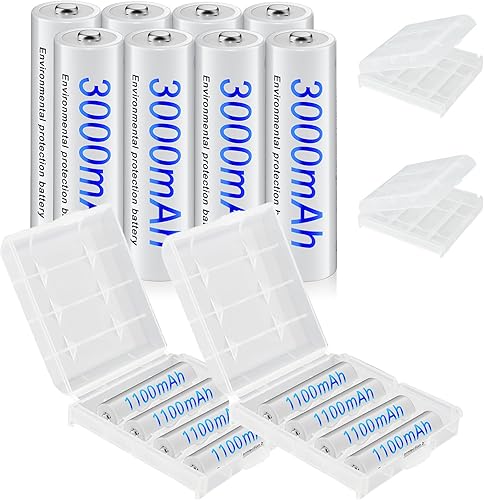 Combo de baterías recargables AA AAA con 3000 mAh 8 unidades y pilas AAA de 1000 mAh, 8 unidades de alta capacidad de 1.2 V NiMH de baja autodescarga