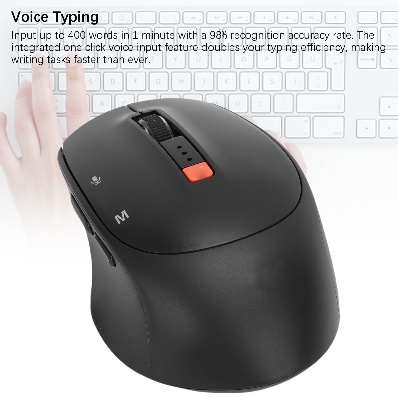 Lazmin112 Ratón de Voz Inteligente AI, Inalámbrico 5.0 con 6 Botones para Escritura Inteligente y Escritura, Traducción Tiempo Real, Traducción OCR, Compatible con OS (Black)