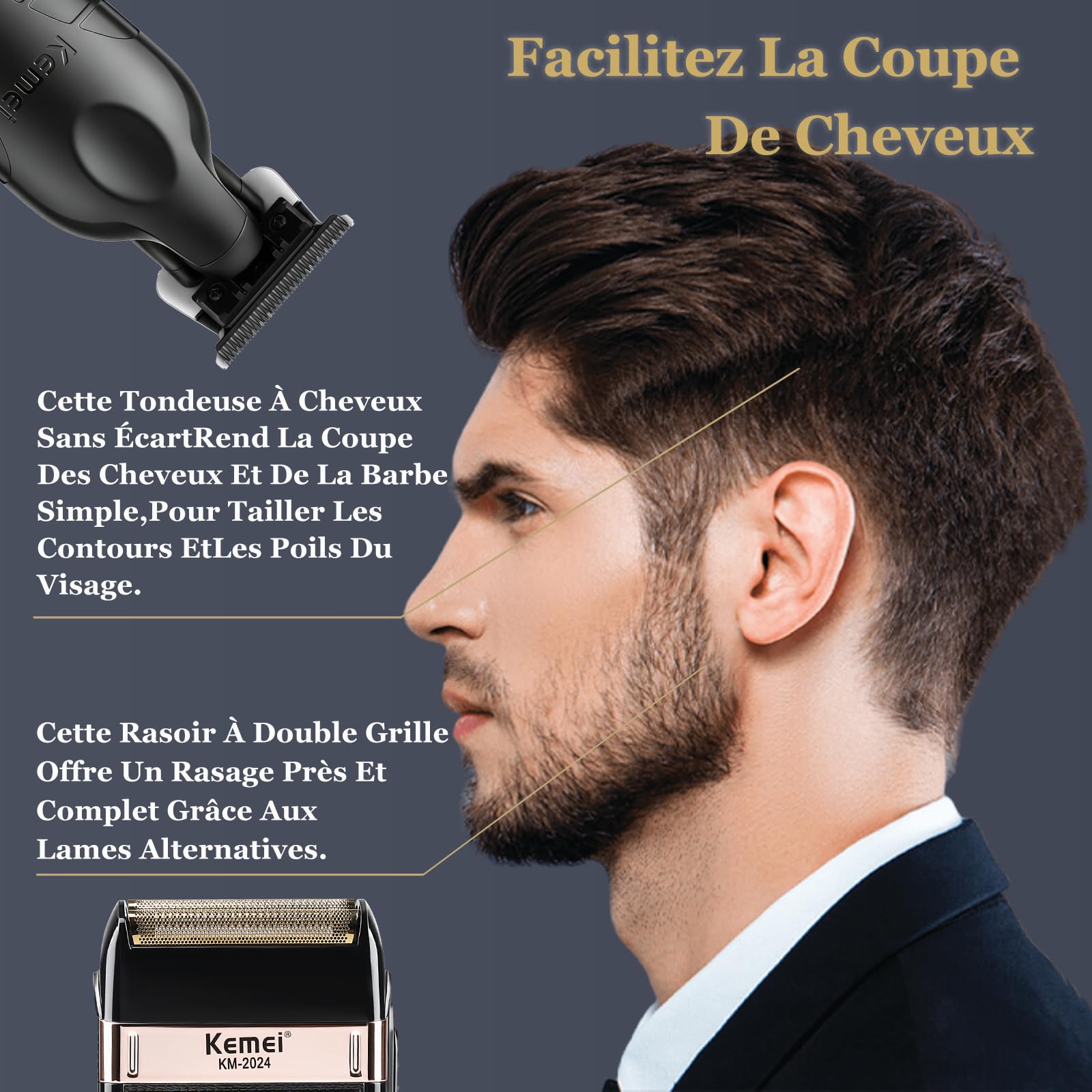 KEMEI 2299+2024 Ensemble Rasoir Électrique et Tondeuse à Cheveux pour Homme