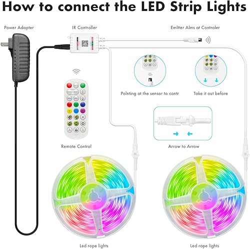 Miniatura 7 de Luces LED IC+RGB de 100 pies (2 rollos de 50 pies), luces LED para dormitorio, sincronización de música, cambio de color, tira de luces LED, con