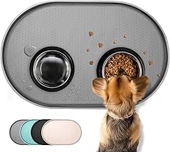 Conlun Tapis Gamelle Chat avec Rebords Surélevés de 1,2 cm pour Contenir Les Déversements, Tapis Gamelle Chien en Silicone sans BPA pour Gamelles d'eau et de Nourriture pour Animaux(Gris,48x30 cm)