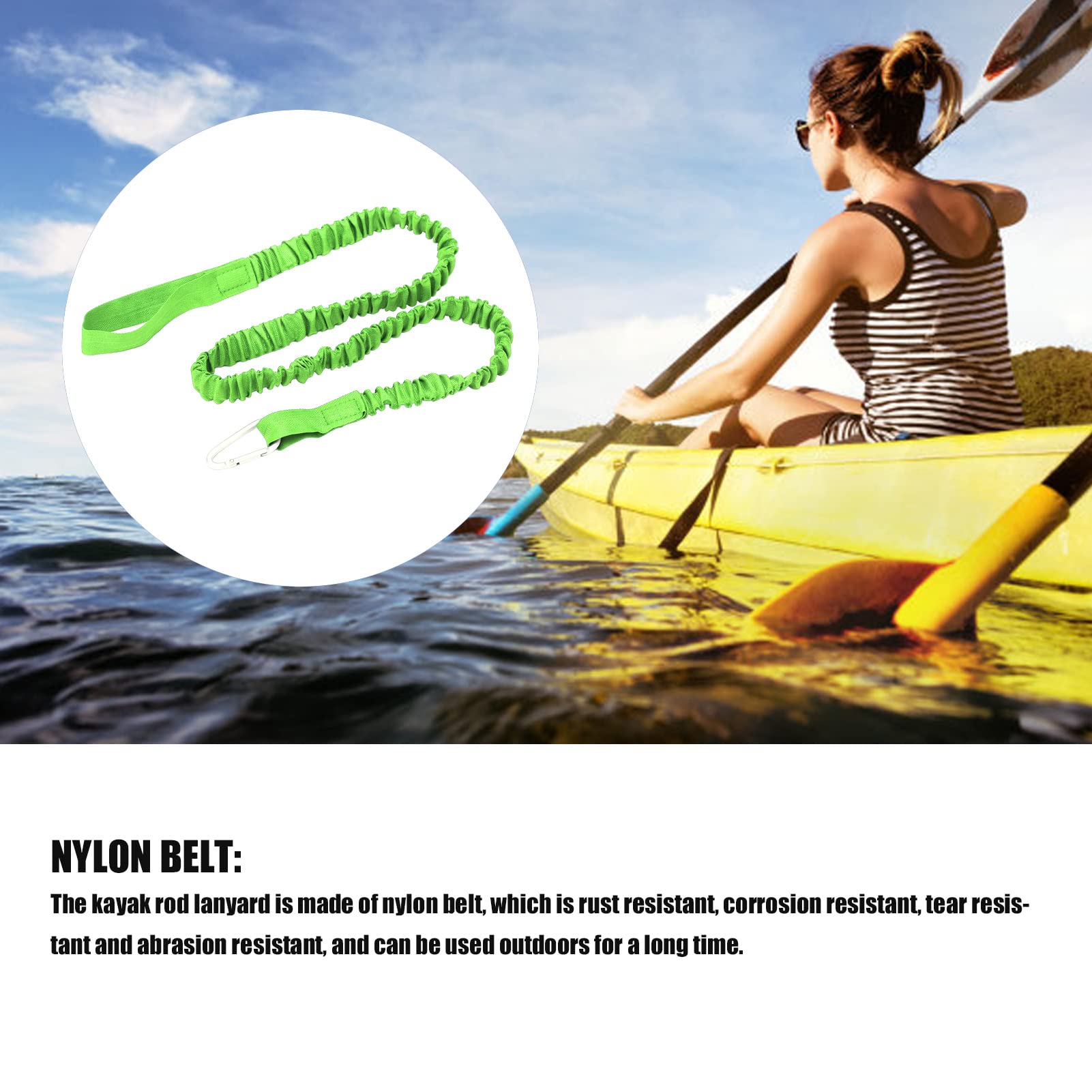 equlup Stretchable Kayak Paddle Leash, 4PCS Kayak Rod Lanyard Elastic Anti Lost Nylon Canoe Paddle Leash Safety Rope for Surfing Rafting, Fishing Poles Rods (Green)