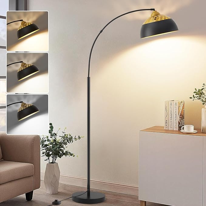 Luvkczc Luvkczc Arc Floor Lamps for Living Room, Black Standing Lamp with Adjustable Hanging Metal Hollow Shade, 71" Tall Pole Lamp with Foot Switch, Over Couch Arched Reading Light for Bedroom, Office