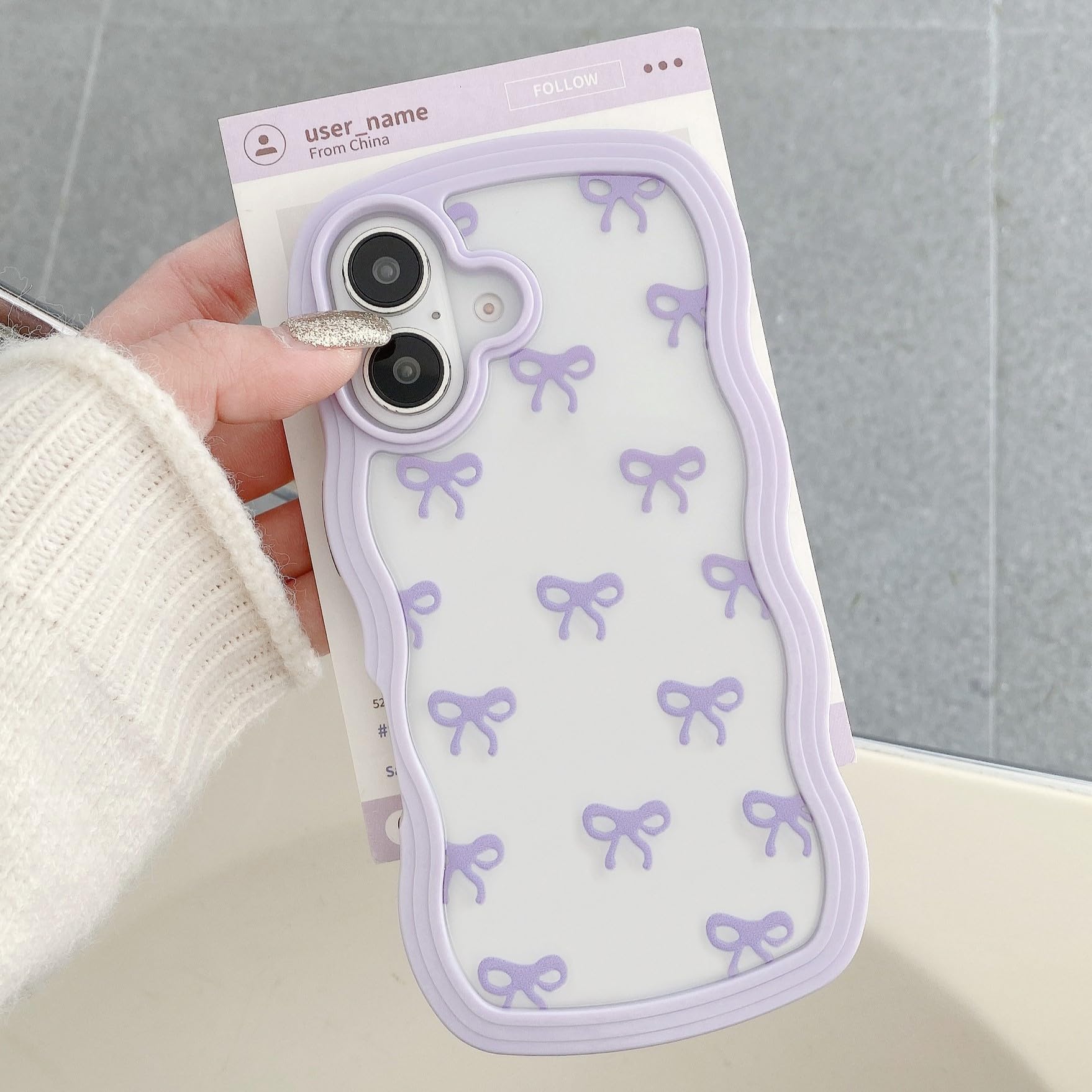 Étui pour iPhone 16 Plus transparent avec nœud chic pour le quotidien