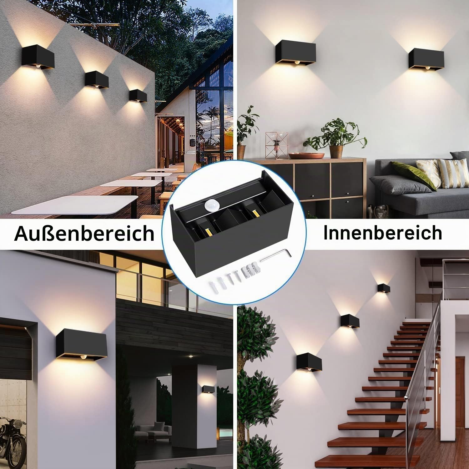 Kingwei 2 Stück 20 W LED-Wandleuchte für den Außenbereich, mit Bewegungsmelder, 3000 K, Außenleuchte, IP65, Wandleuchte mit verstellbarem Abstrahlwinkel, Up Down, Design innen/außen