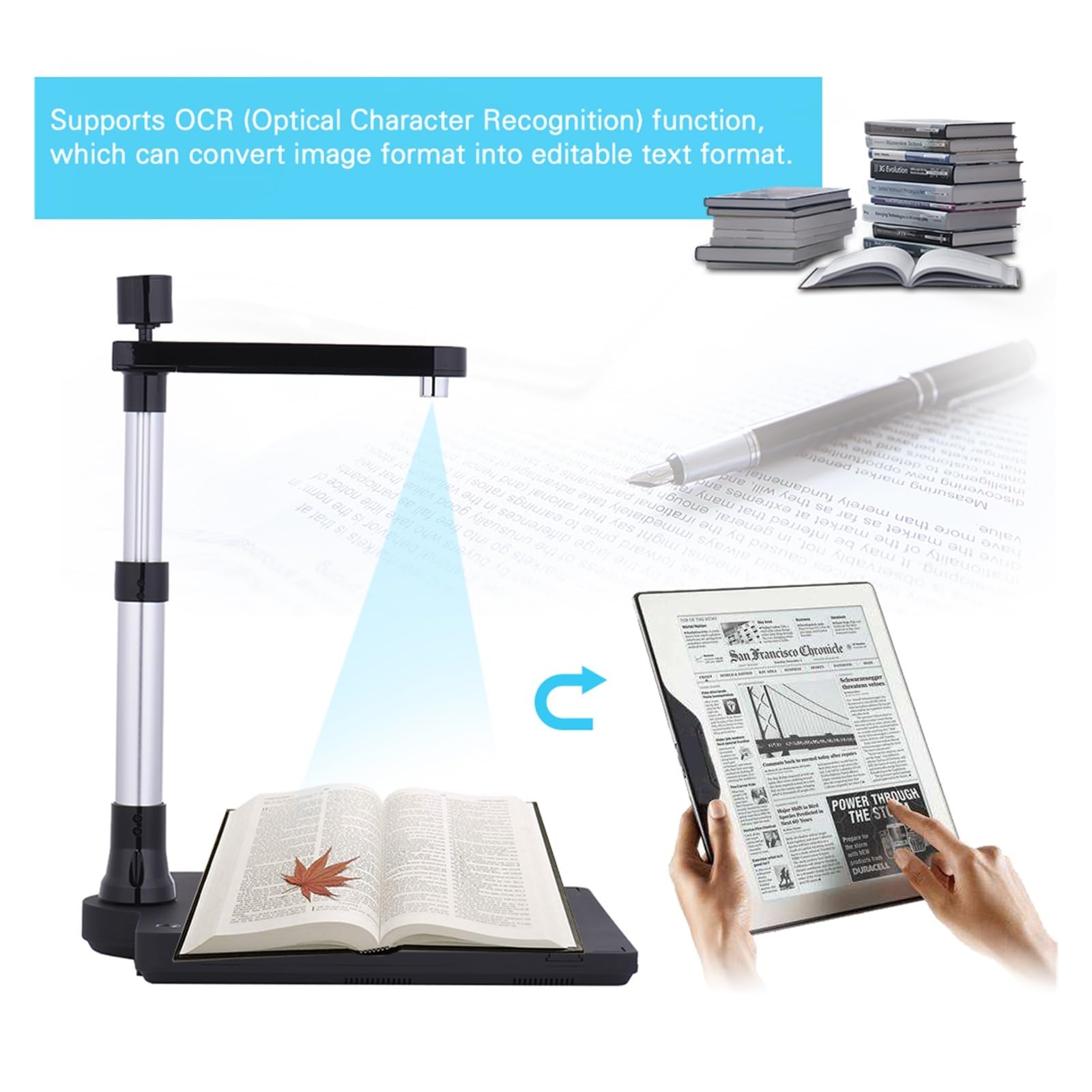 Max.A3 Scanner portatile regolabile for fotocamera for documenti con immagini di libri USB ad alta velocità, HD 10 Mega-pixel for la biblioteca 'ufficio in aula per Studio Commerciale