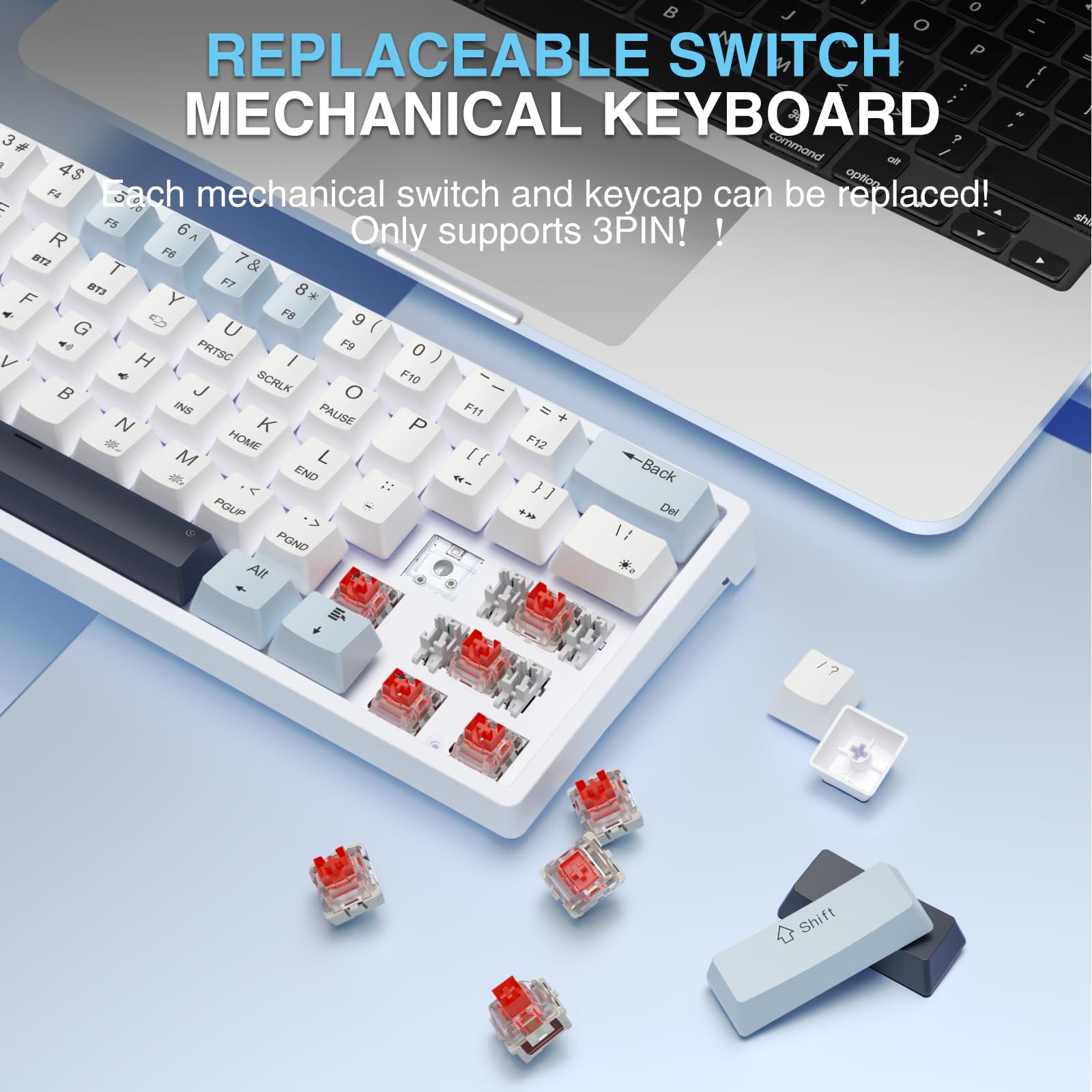 SOLAKAKA SK961 Wireless Mechanical Keyboard with RGB Backlight,Tri-Mode BT5.0/Wired/2.4GHz 60 Percent Wireless Gaming Keyboard,Red Switch