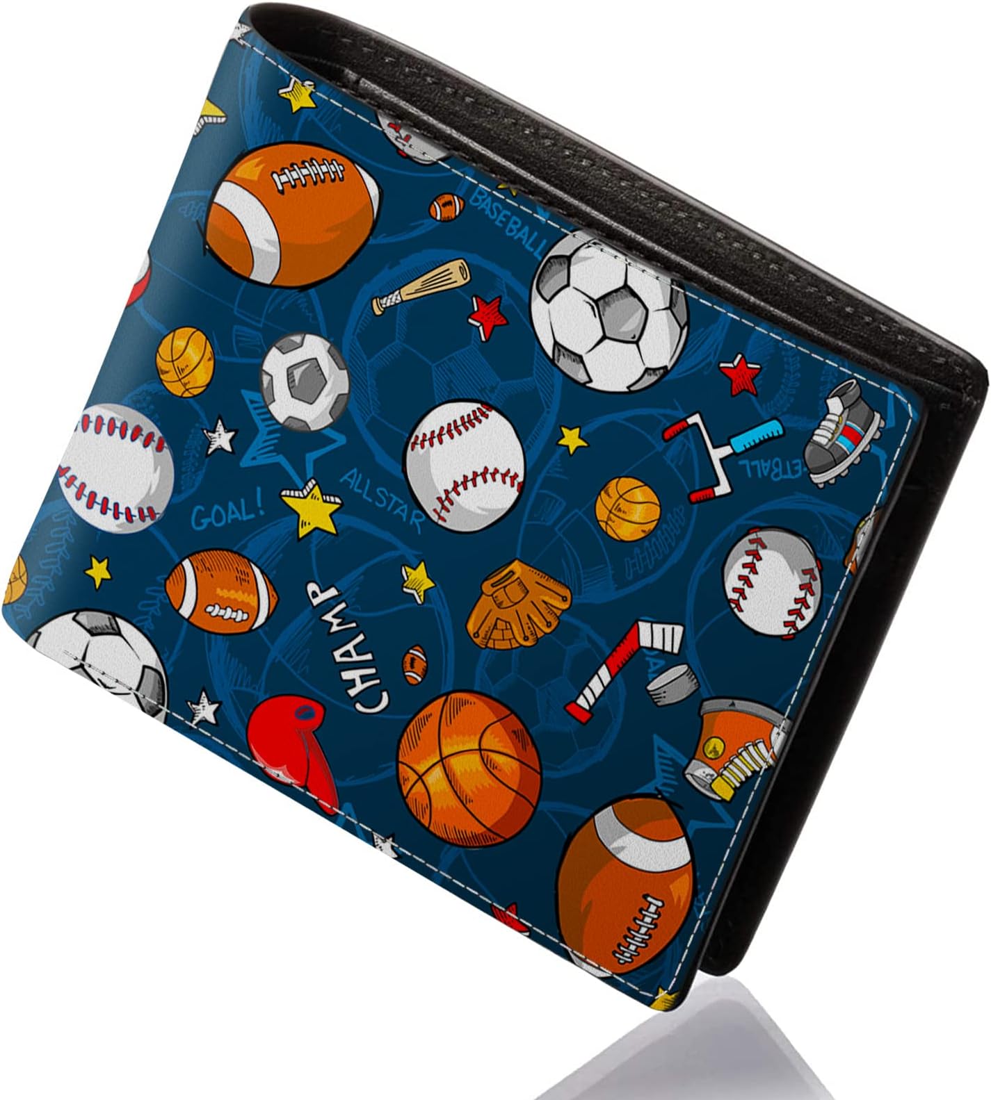 Cool Wallet for Boys - Teen Boys Wallet Sport Ball Print Slim Thin PU Leather Bi-Fold Purse Wallets with Credit ID Card Cash Holder Coin Pocket ID Window for Men Youth Teens