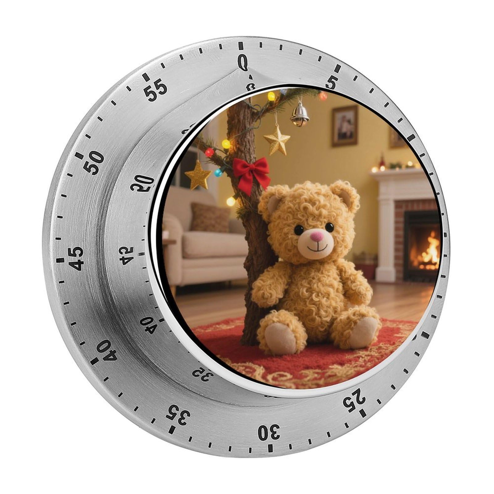 60 Minute Wind Up Timer, Visual Mechanical Timer with Loud Alarm, Xmas Tree Branch Bear Doll Kitchen Timers for Cooking - No Batteries Required - Magnetic Backing, Exquisite Stainless Steel Body