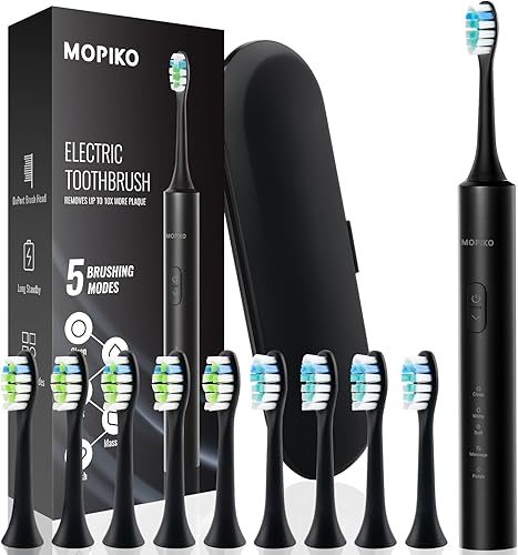 Cepillo de dientes eléctrico para adultos y niños, cepillos de dientes eléctricos recargables, kit de cepillo de dientes de viaje sónico con 10