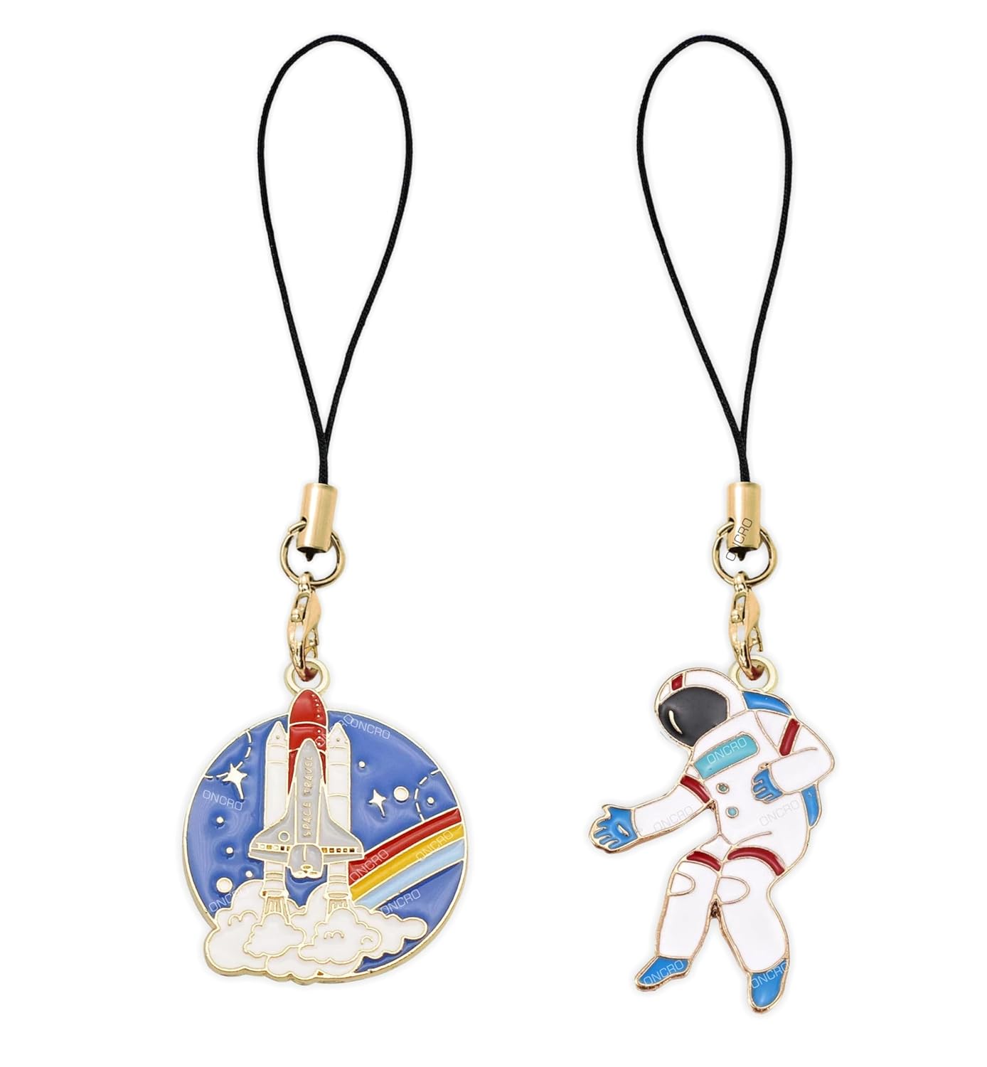 Pack of 2 Astronaut & Space Ship pendant phone charms aesthetic for girls women backpack hanging keychain key ring gold accessories necklace bracelet lobster clasp thread Ornament decor combo
