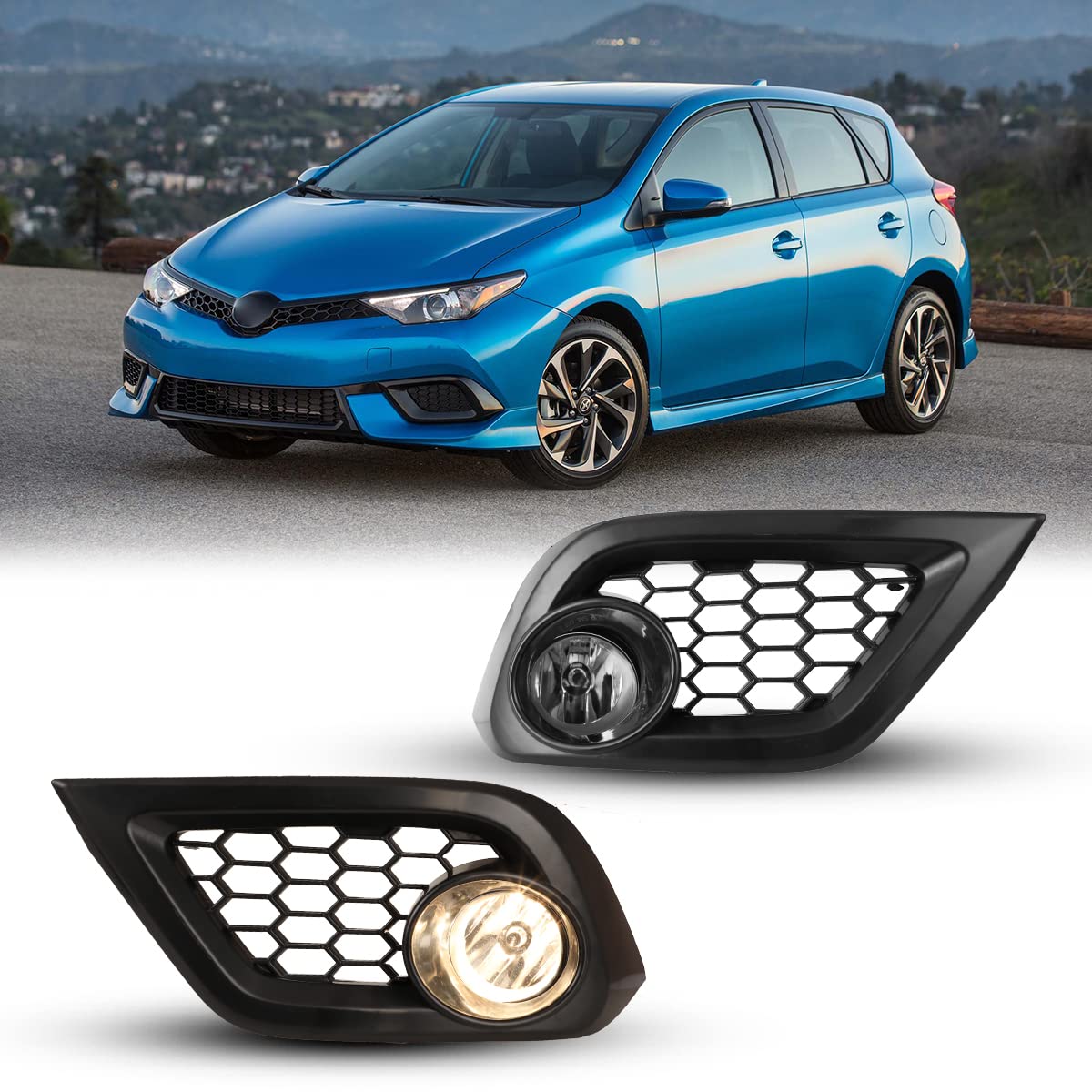 CPW OEM Fog Lights Assembly Fit For 2016 Scion IM, Driver & Passenger Driving Fog Lamps Fit For 2017 2018 Toyota Corolla IM w/H11 Halogen Bulbs + Wiring Harness + Switch (Black Housing Clear Lens)