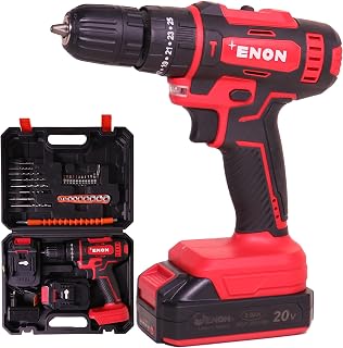 ENON 20V Cordless Impact Drill Machine Kit (74 Pcs) for Home Use, 2x 1.5Ah Batteries, 1500 RPM, 25Nm Torque, 10mm Keyless ... Price In India