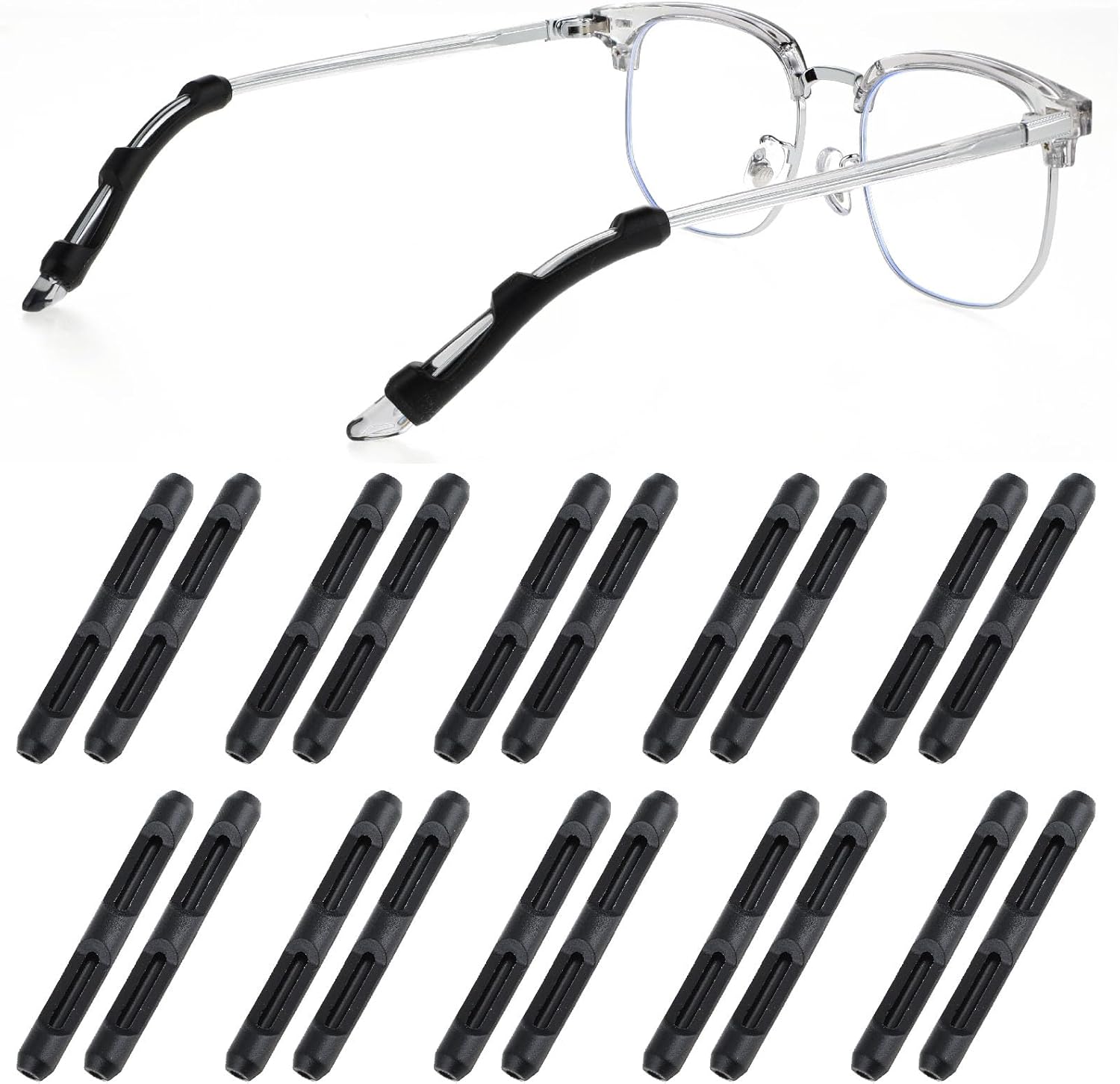 WLLHYF 10 Pairs Eyeglass Ear Cushions Silicone Glasses Temple Tip Grips AntiSlip Tips Sleeve