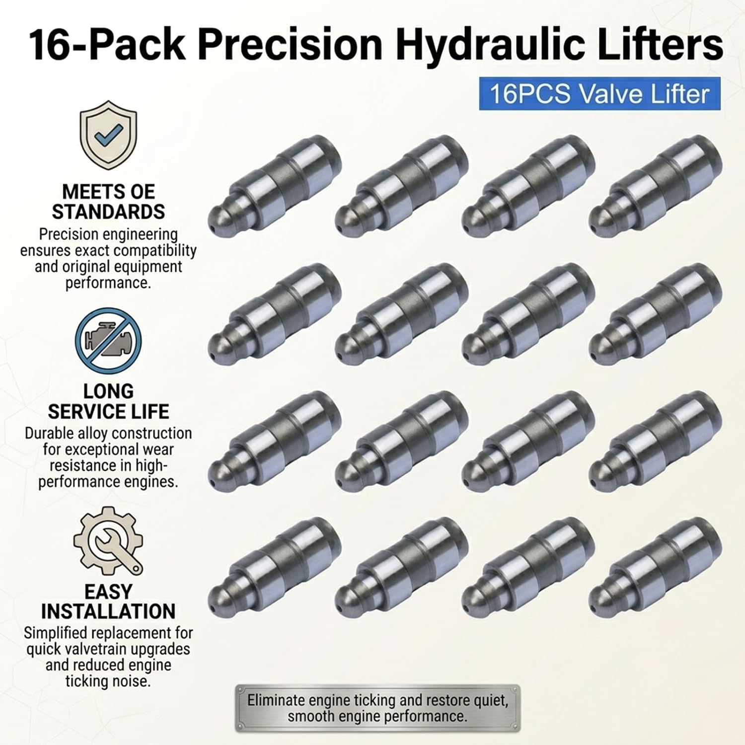 16 PCS LIF343 LFK16343 Hydraulic Valve Lifter L4 1.4L For 2013-2021 Buick Encore, 2014-2016 Cadillac ELR, 2011-2015 Chevy Cruze, 2012-2020 Sonic, 2015-2021 Trax, 2011-2015 Volt