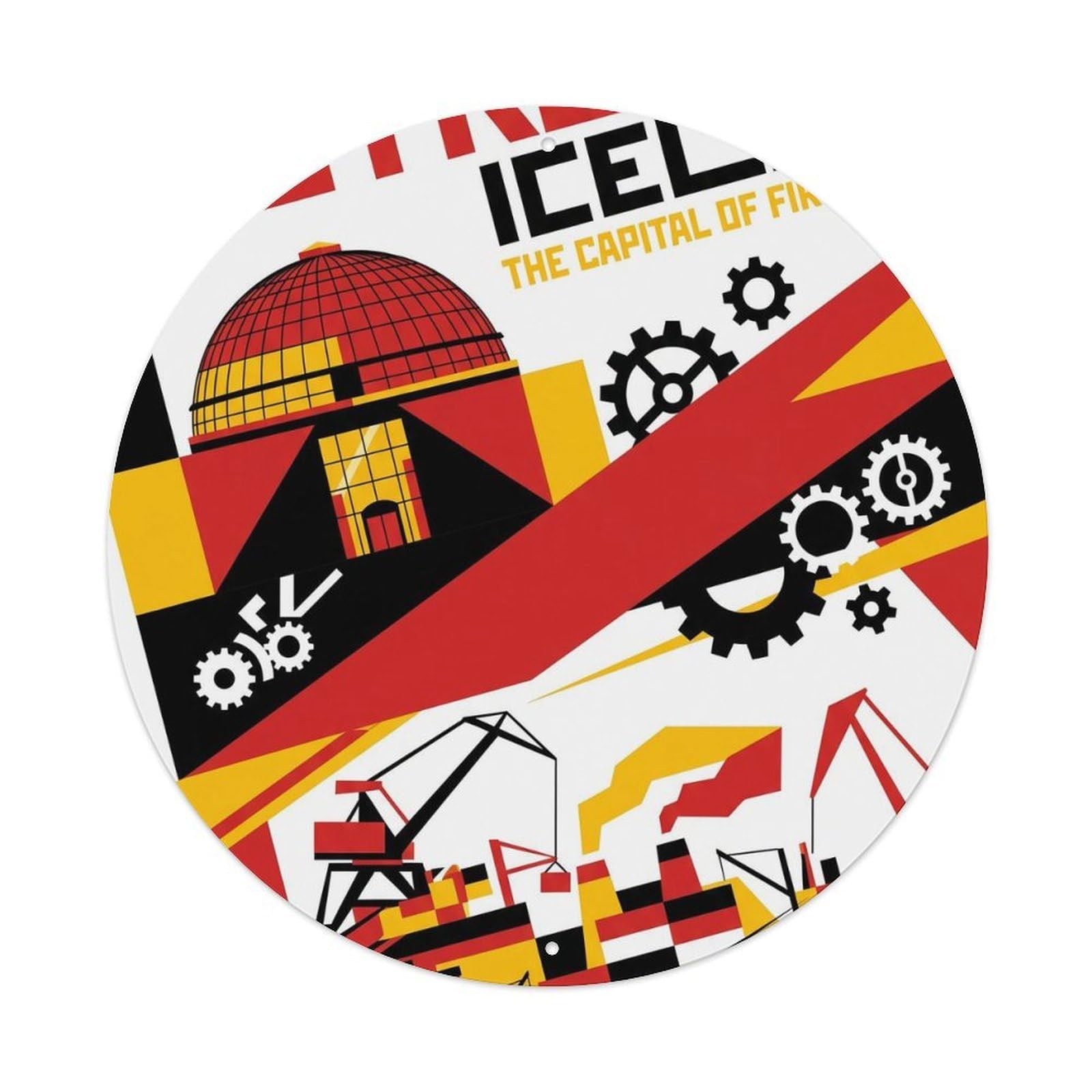 Vintage Travel Reykjavik Iceland Constructivist Metal Tin Sign