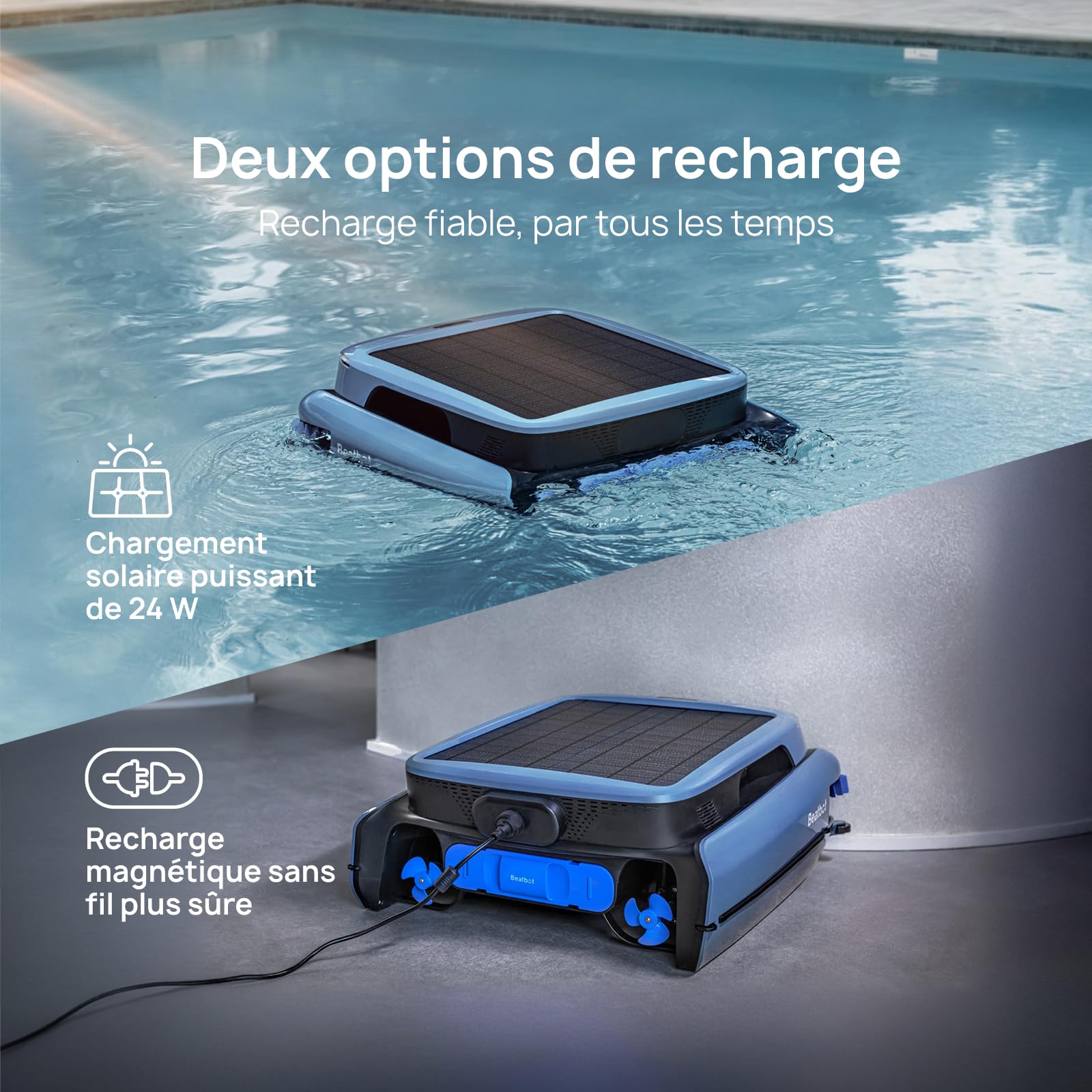 Beatbot iSkim Ultra Robot Piscine sans Fil Solaire,Double Recharge | Nettoyage Surface 24/7,Clarification Automatique de l’Eau,Contrôle App,Nettoyage Bords & Coins,Skimmer Piscine Intelligent