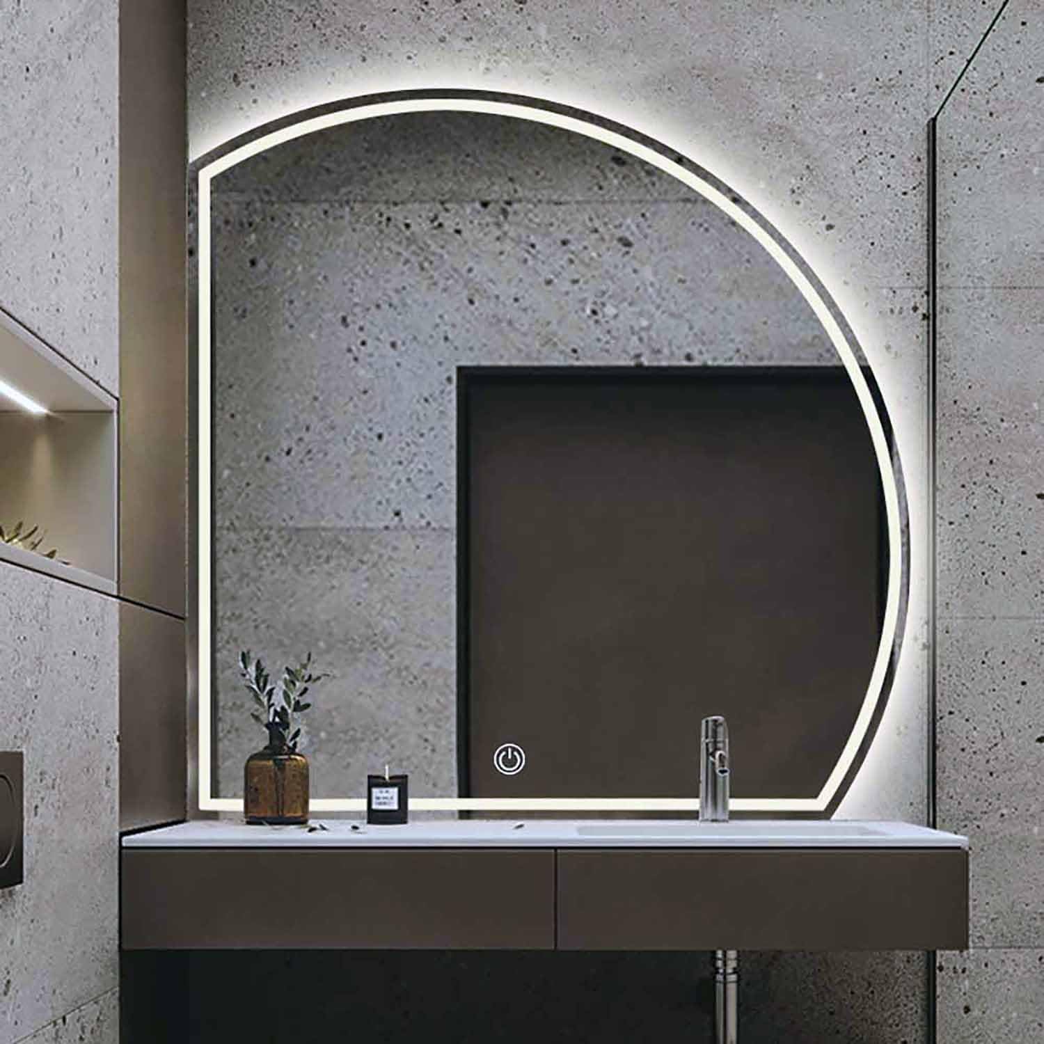 WQZzjm 110 cm Round LED Backlit Bathroom Mirror AntiFog, Dimmable, 80 cm HalfMoon Design, & Stylish WallMounted Vanity Mirror for Modern Bathrooms (Cut Left 31")