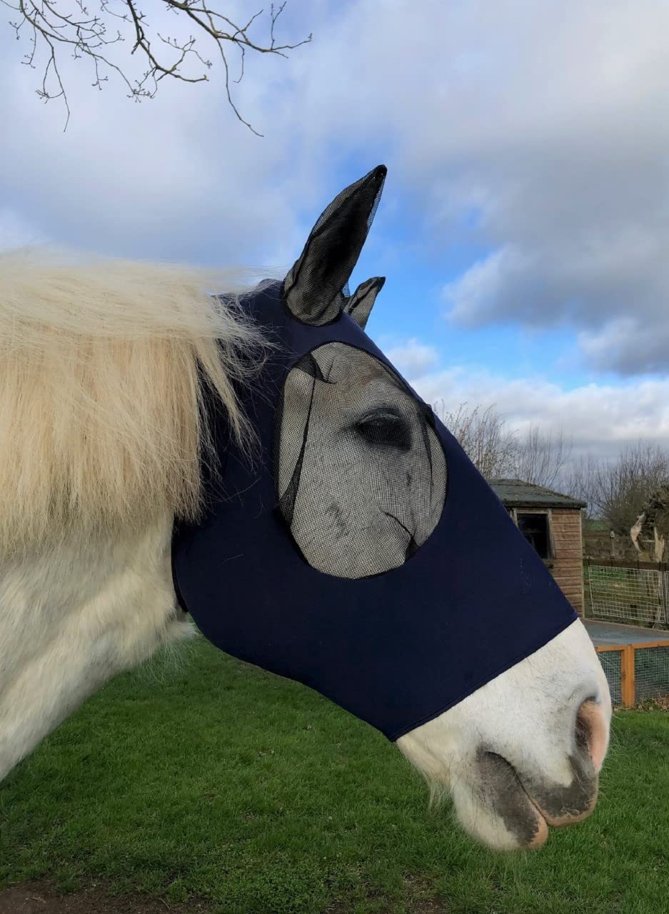 Ruggles Pull On Lycra Fly Mask for Heavy Horse Breeds - Shire Clydesdale Percheron etc, Navy, XXL