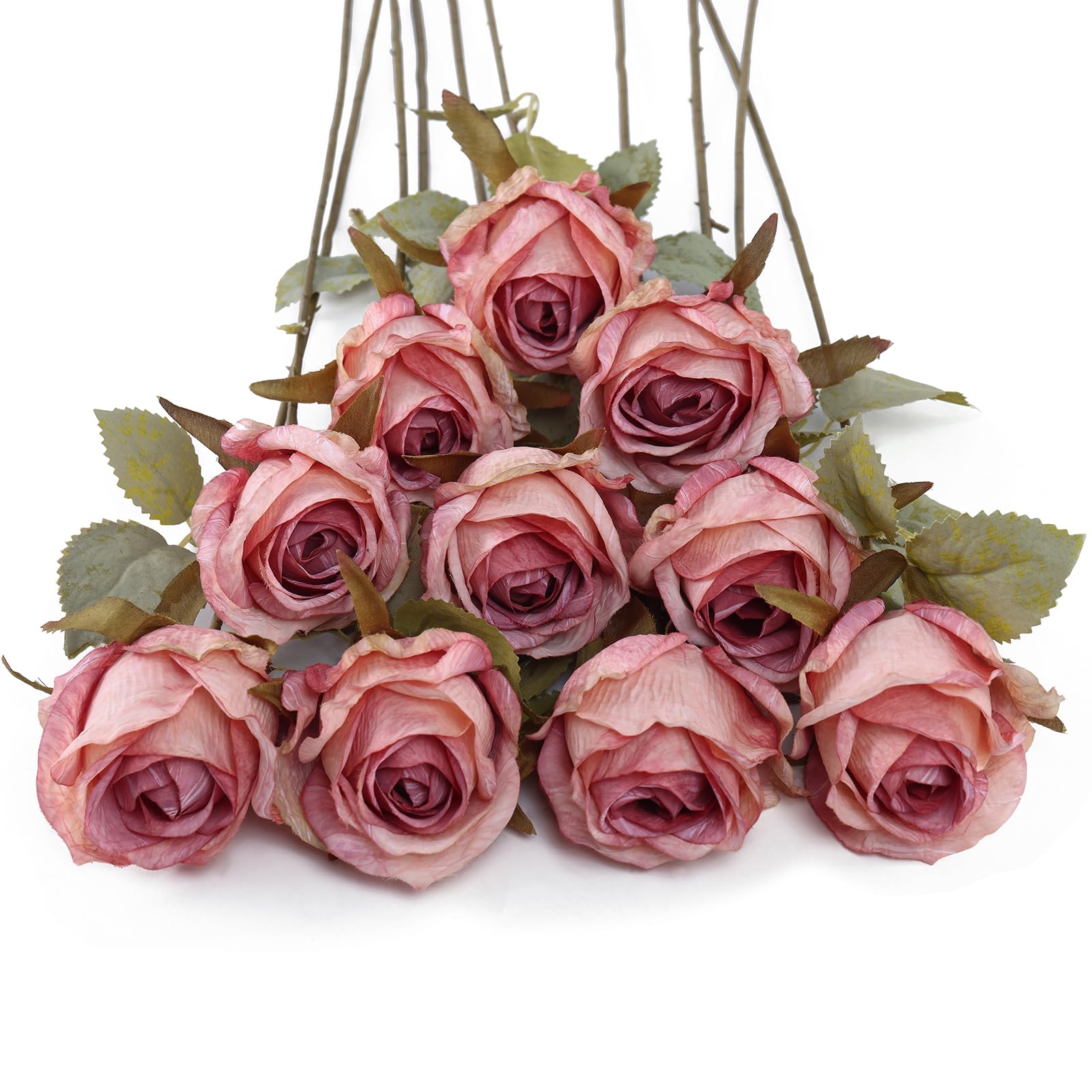 DuHouse 10pcs Artificial Rose Flowers Fake Silk Rose Bouquet(Dusky Pink) — image 1