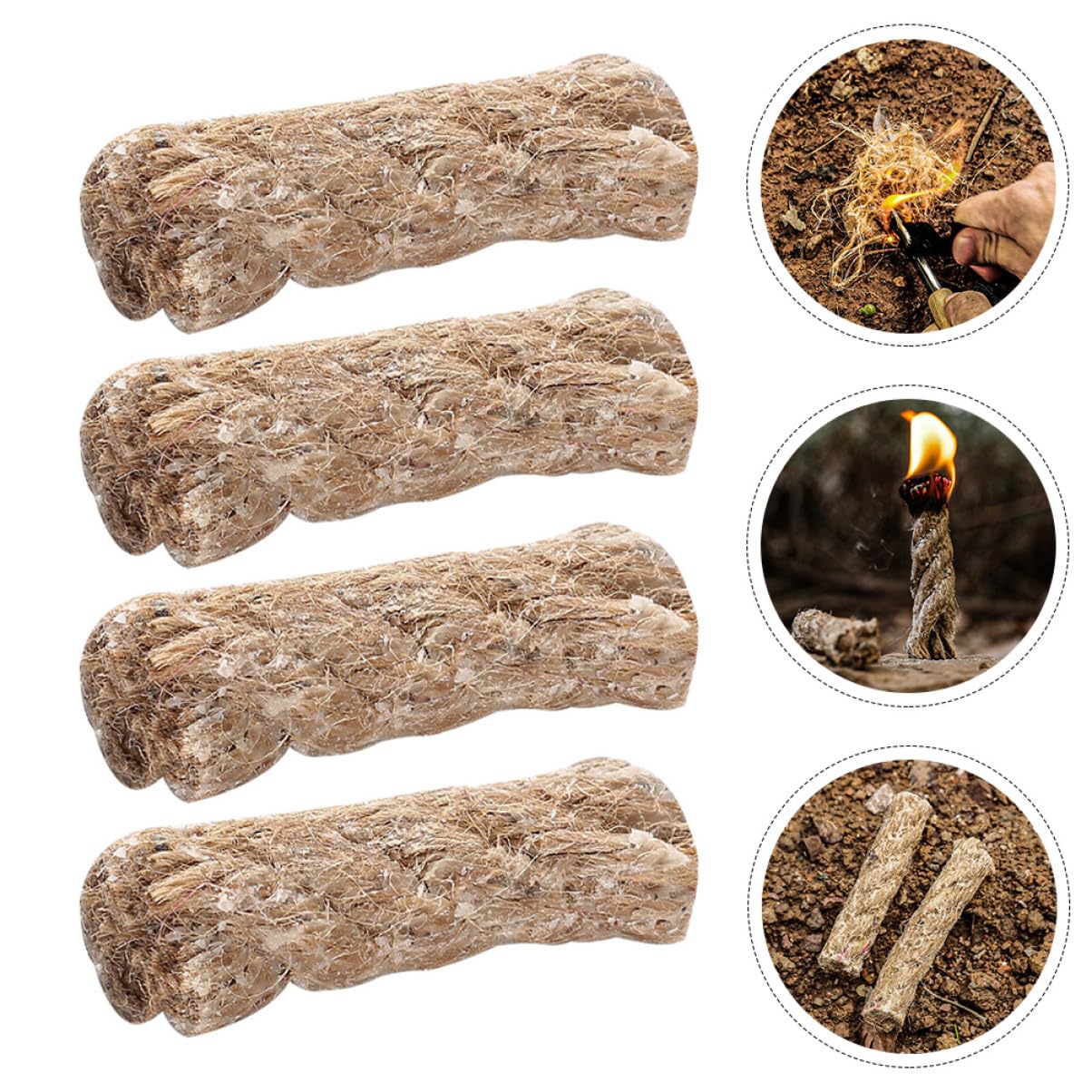 COOLHIYA 4pcs Camping Rope Fire Lighters Fat Rope Stick Fire Starter Outdoor Survival Fire Starter Tool Emergency Fire Starter
