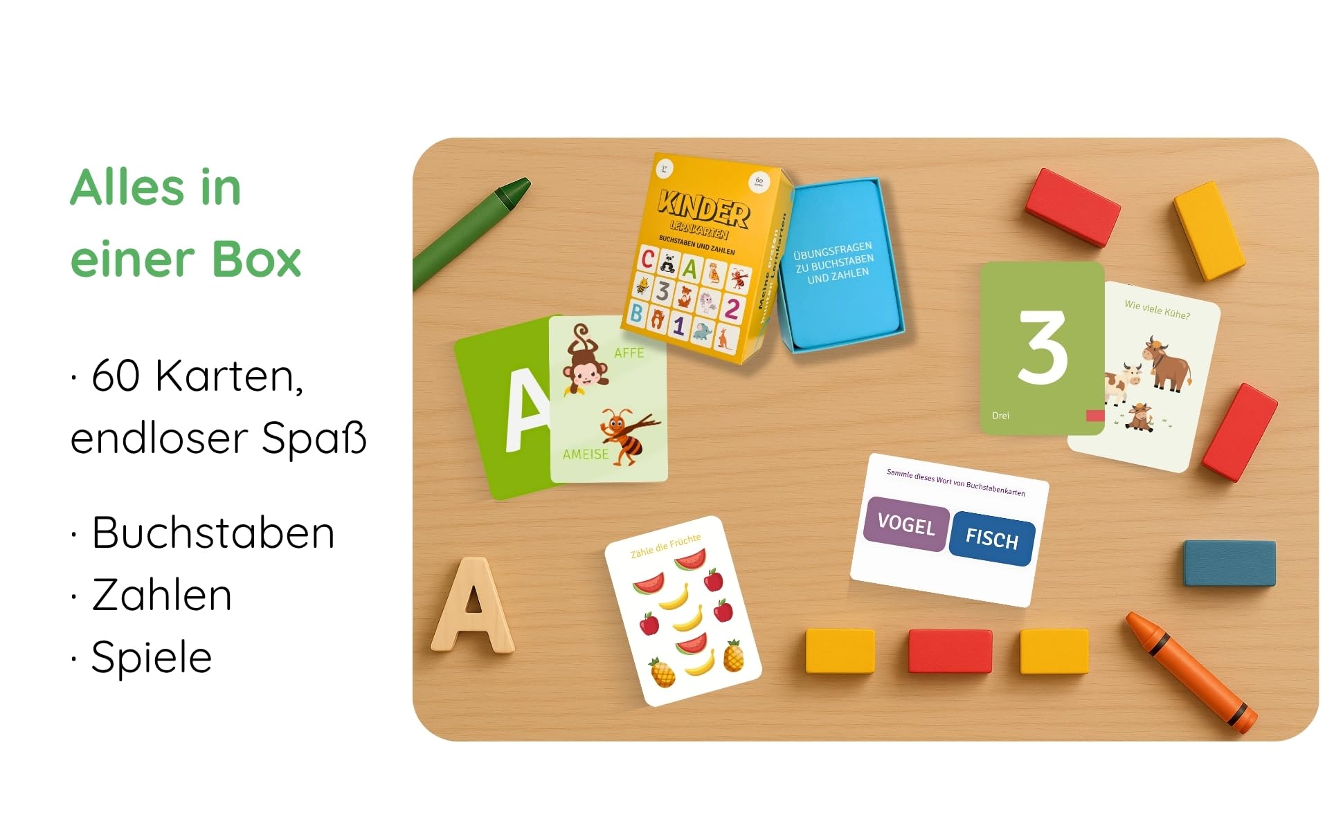 ABC & 123 carte educative – 60 carte per imparare a lettere, alfabeto tedesco completo e numeri 1-12 con idee di gioco bonus, flash montessori a partire dai 3 anni per scuola materna e asilo