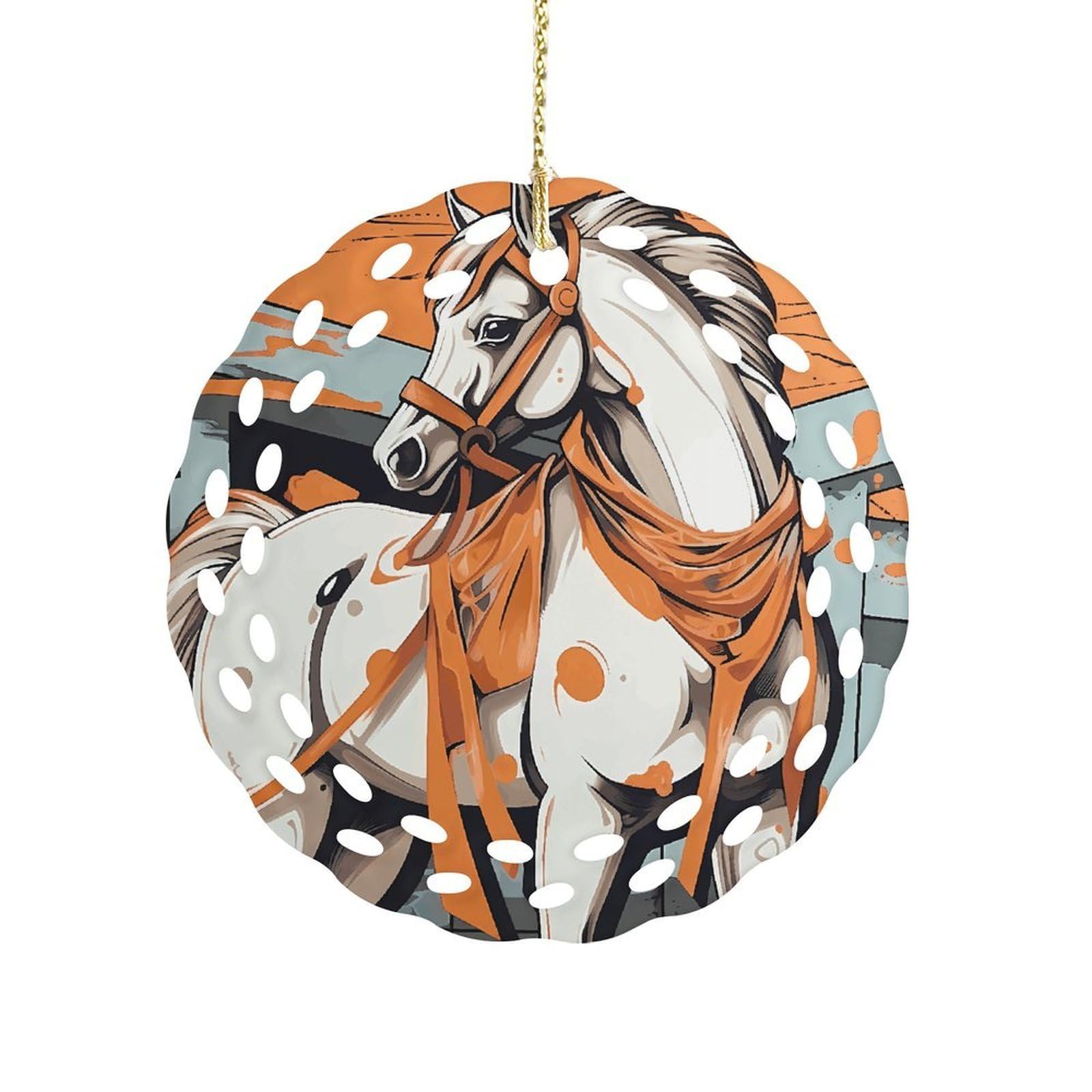 Btcowzrv Style A Cartoon Horse Ceramic Ornament,Round Ornaments With Hole Easy To Hang,Hanging Ornament For Wedding Party Home Window Garden Christmas Day Decor