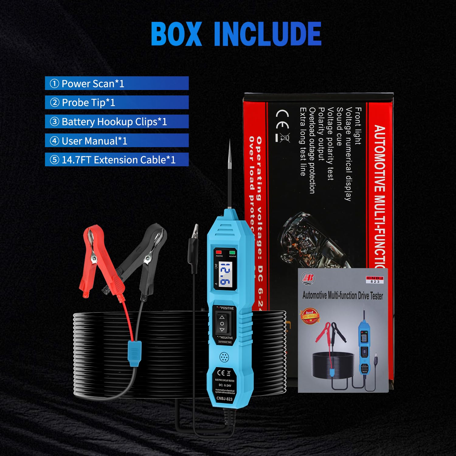 Power Circuit Probe Tester, 6V/12V/24V DC Circuit Tester Automotive, Multifunctional Car Electric Circuit Tester Power Fuse & Voltage Tester Light, Short Circuit Breake Finder Electrical Tools, Blue