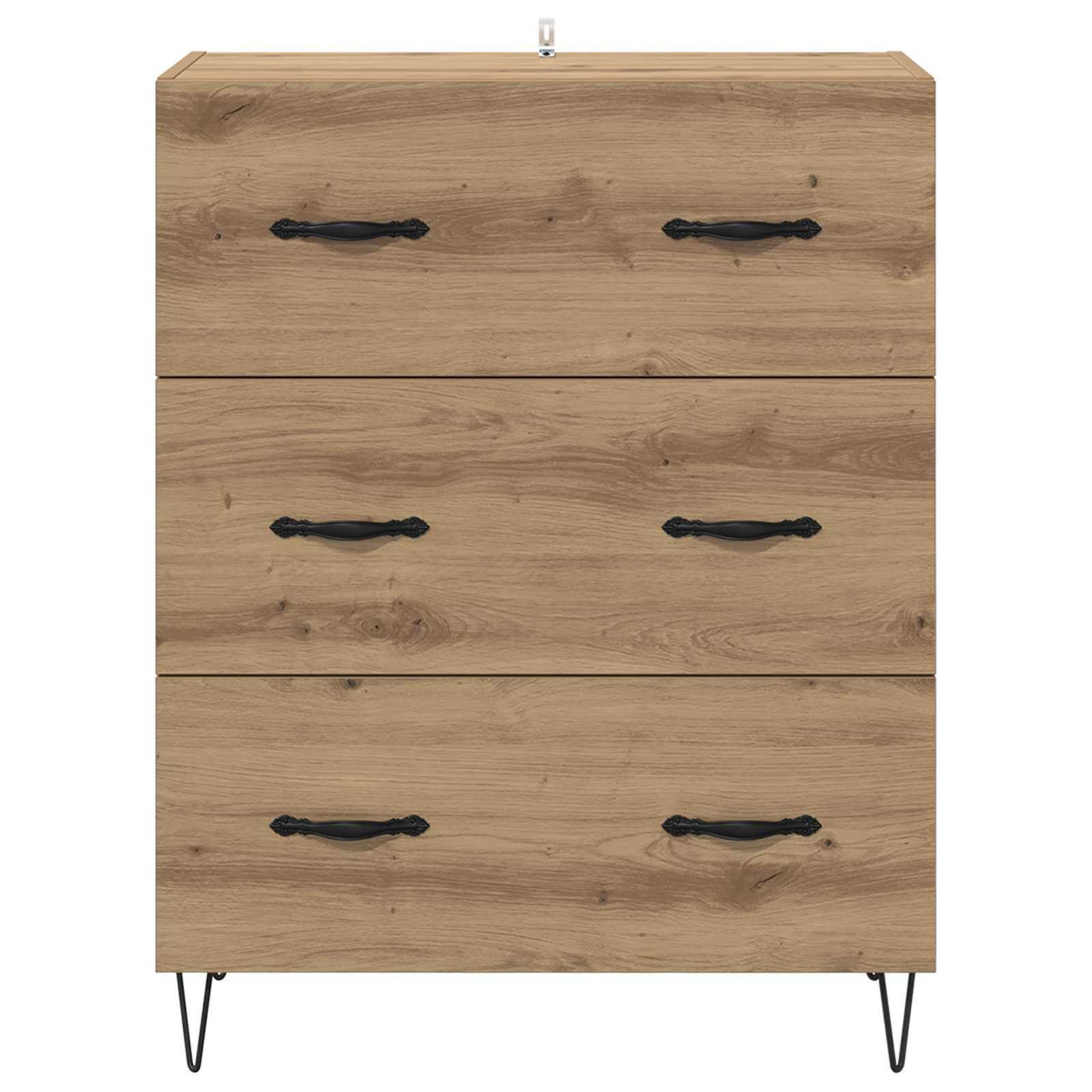 Buffet en chêne Artisan - 69,5 x 34 x 90 cm - Bois composite - Fer - Armoire de salon rustique avec tiroirs - Commode pour couloir, cuisine et chambre à coucher