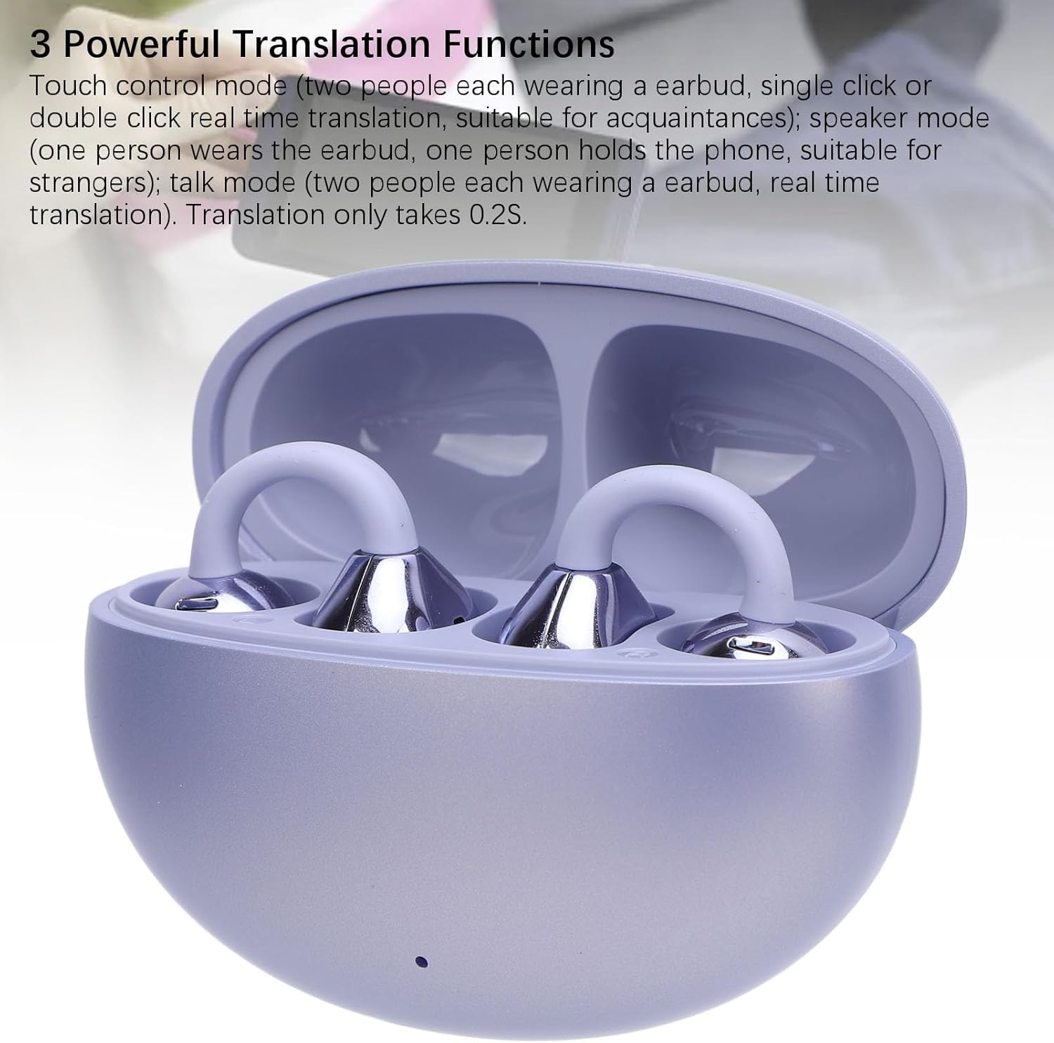 Language Translator Earbuds, Real Time 144 Languages Bluetooth 5 49 Translation Earbuds, Translation with Touch Control Active Noise Cancellation for Travel Business (Purple)