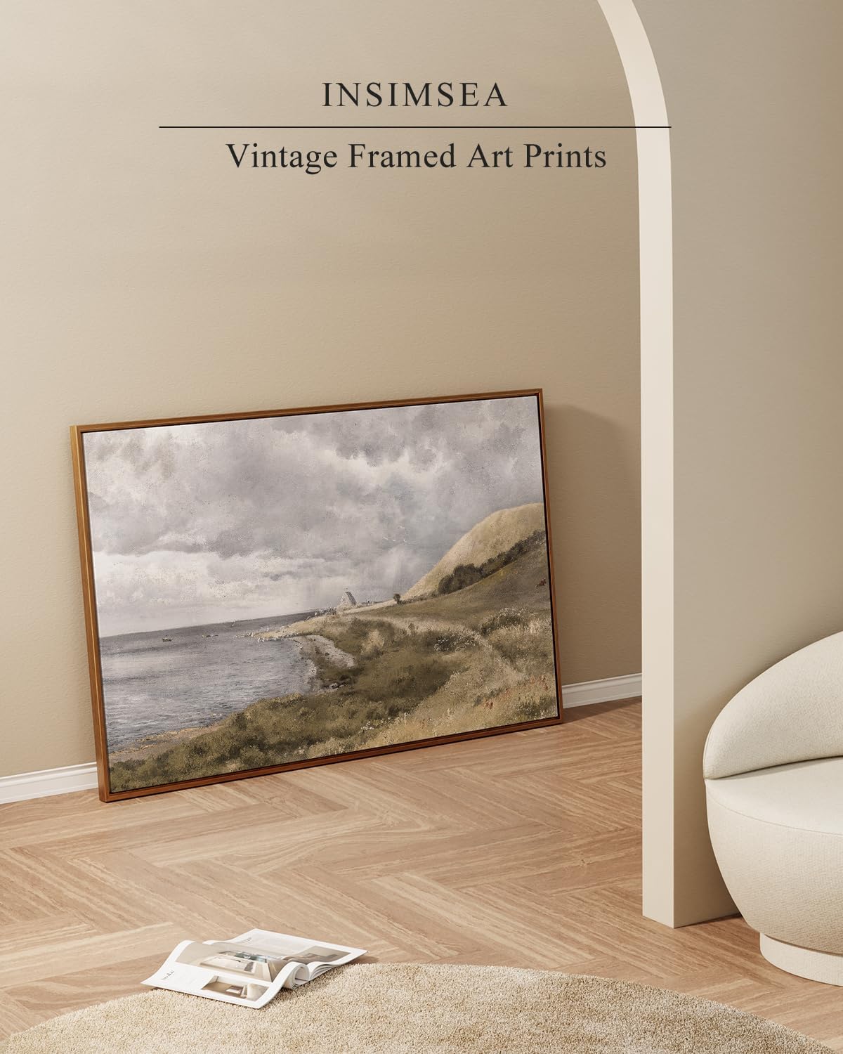 InSimSea Golden Framed Vintage Canvas Wall Art Coastal Scene From Denmark Seascape Nature Wilderness Wall Decor 24x36in, Green Mountain Range Stormy Landscape Beach Print, Seaside Bathroom Bedroom