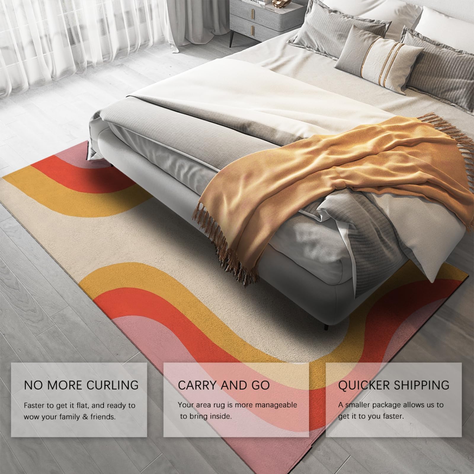 Boho Area Rug 1970 ondulé Tourbillon Tapis Orange et Rose Abstrait Mignon Tapis pour Salon Enfant Jeu Teen Girl Chambre Decor Tapis 140x200cm