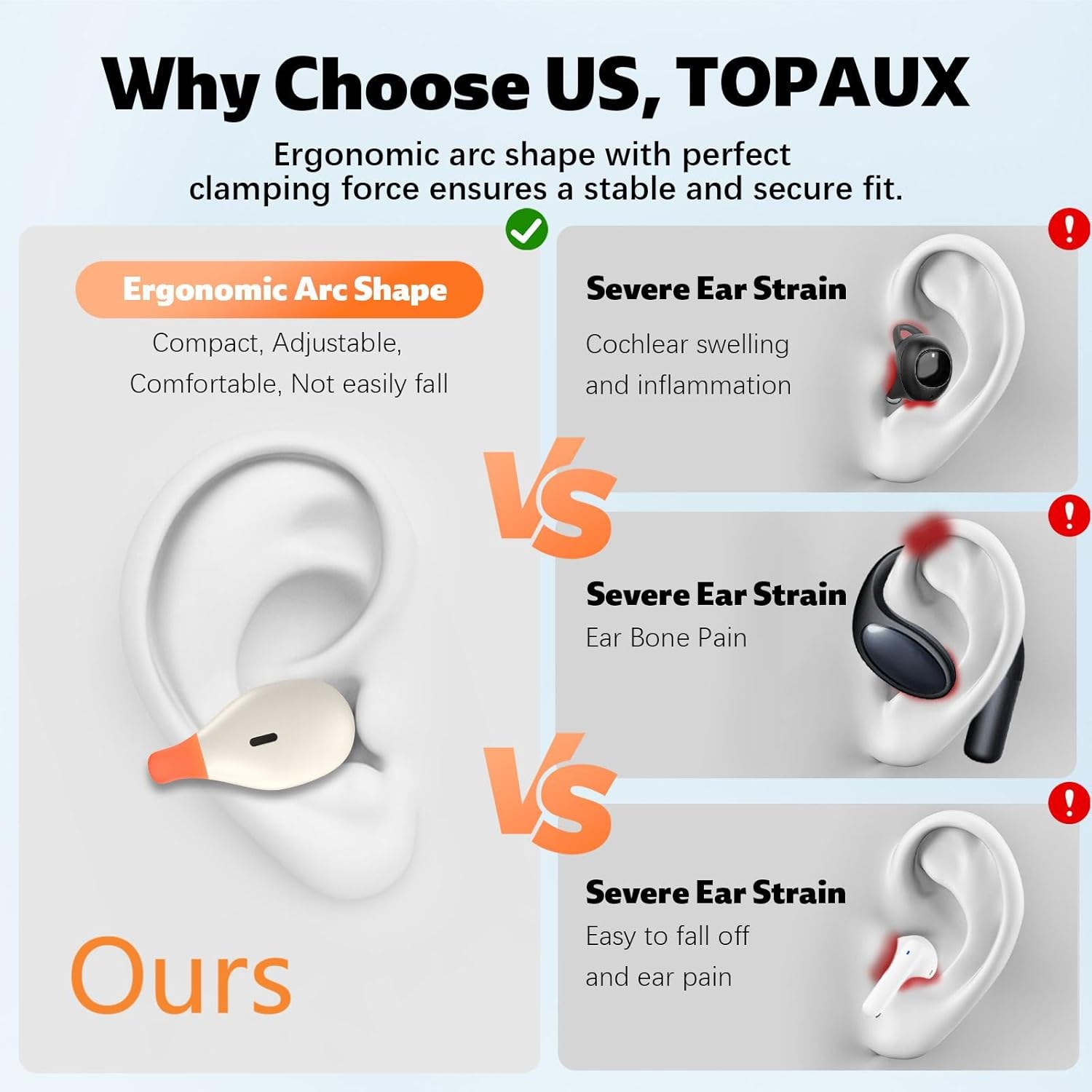 Open Ear Wireless Earbuds Secure Clip Sports Headset Light Bone Conduction Running Headphone Bluetooth Gaming Earphone for iPhone 17 Pro Max 16e 16 15/Samsung A17 A16 S26 S25 S24/Pixle 9 10/Android