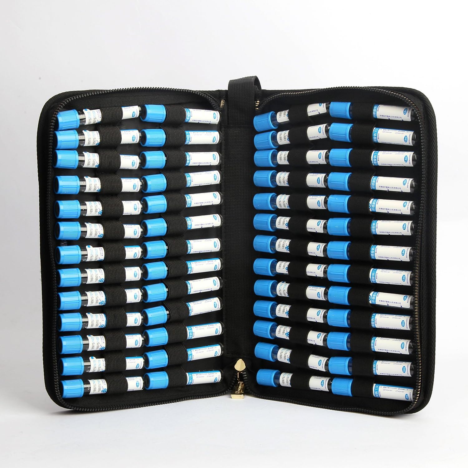 Homeopathic Remedy Case, 52 Tube Capacity, Black Fabric with Zipper, Double-Sided Organizer