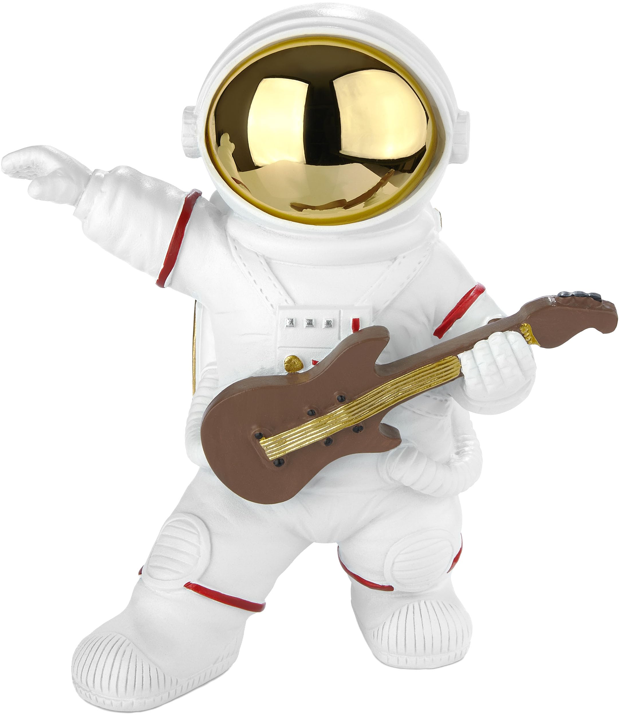 BRUBAKER Astronaut Guitarist Decorative Figure - 6.7 inches (17 cm) Spaceman Space Figure with Guitar and Chrome Plated Helmet - Hand Painted Modern Space Statue for Musicians - Gold and White