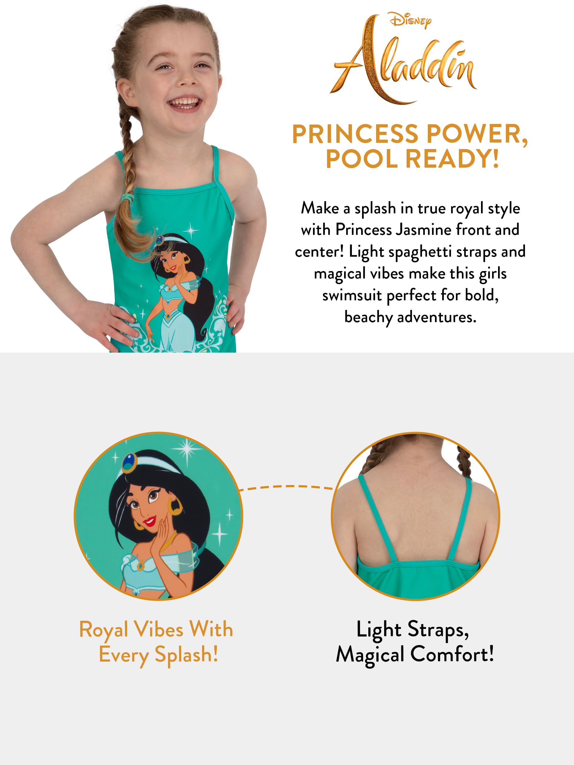 Disney Strój Kąpielowy Dla Dziewczynki, Księżniczka Jasmine, Kostium Kąpielowy Dziecięcy Aladyn