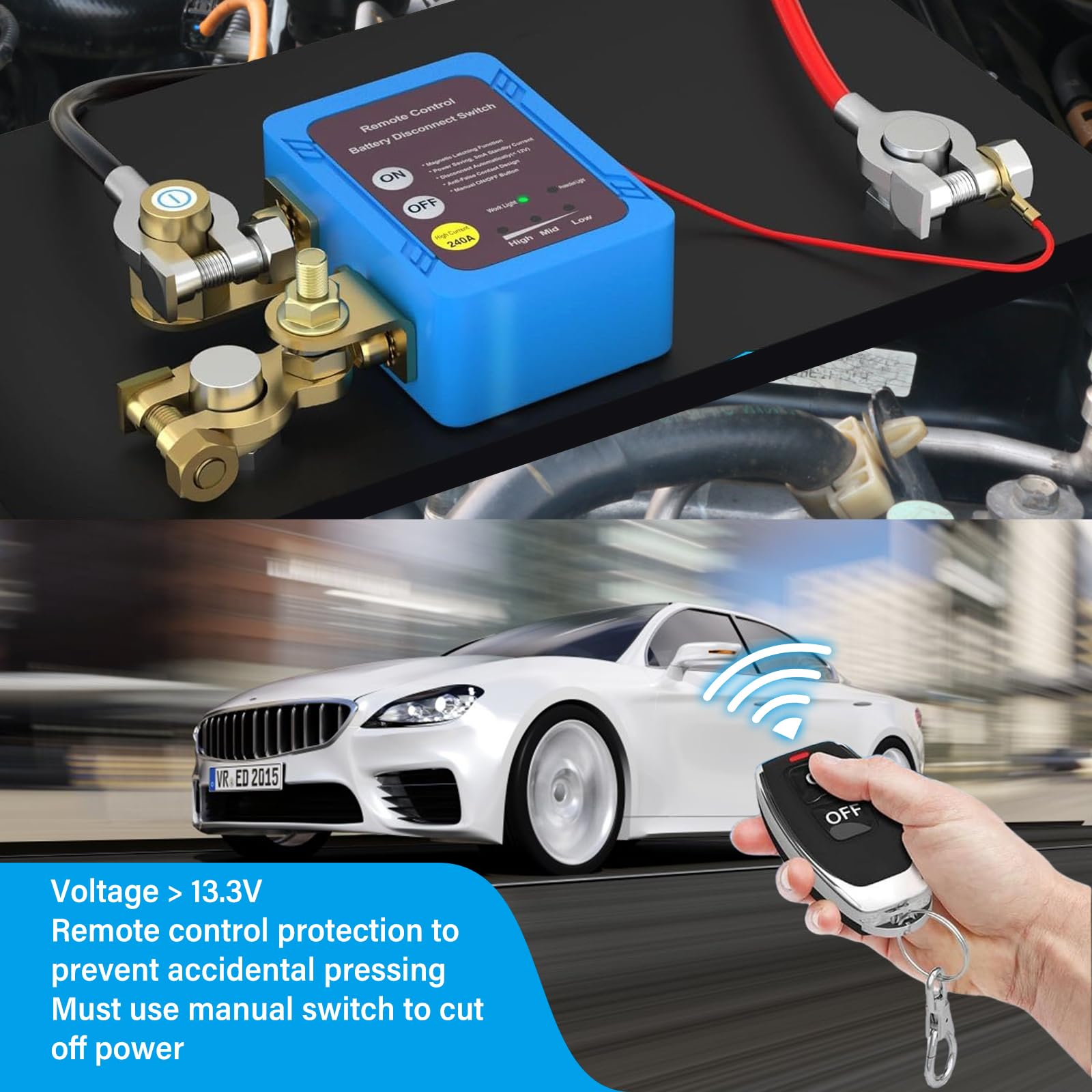 Draadloze op afstand bestuurde auto-scheidingsschakelaar, 12 V, 240 A