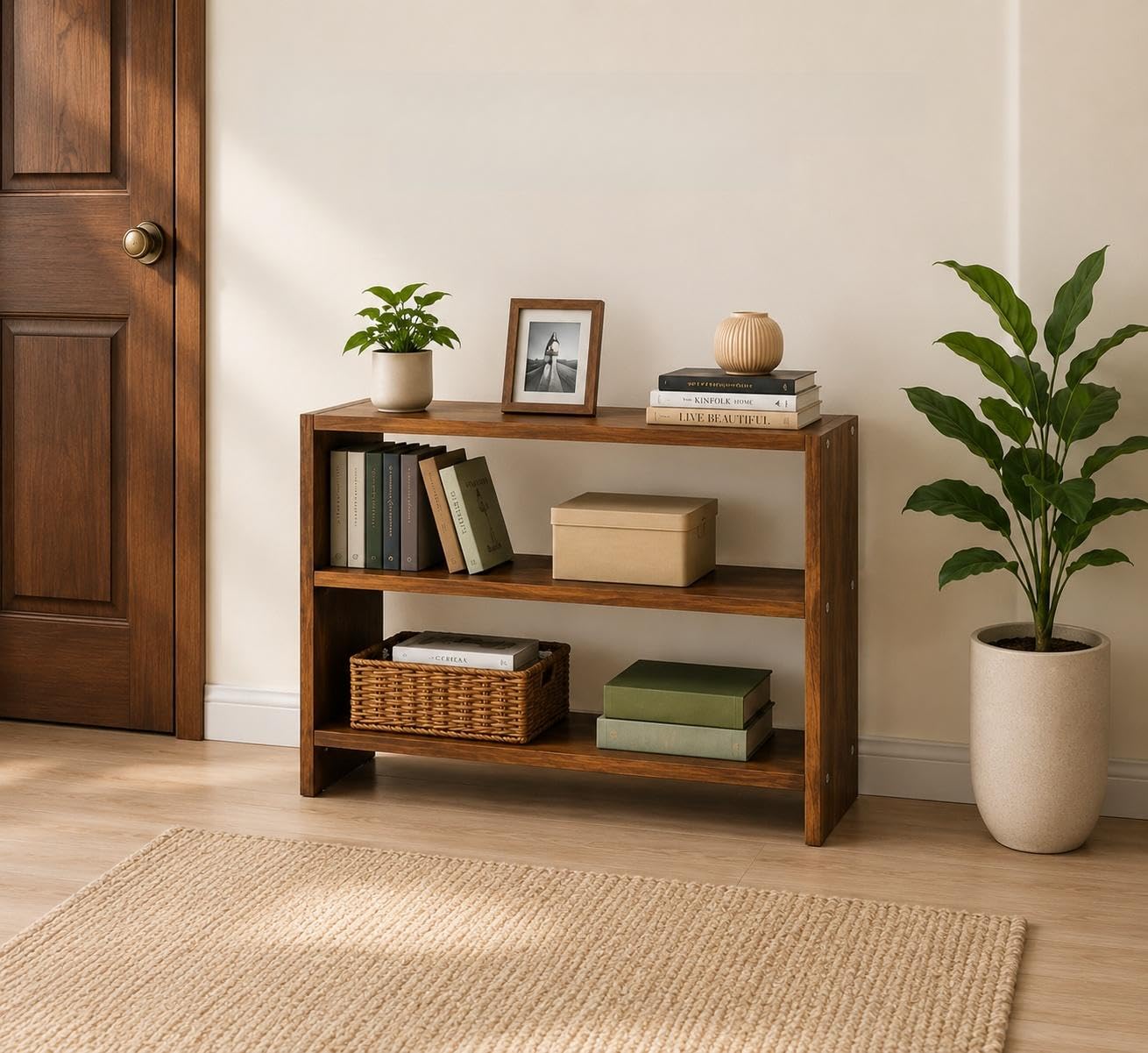 ECOLINE Wooden 3 Tier Storage Shelf for Home | Multipurpose Organizer for Books, Decor, Plants & Essentials | Engineered Wood Rack for Living Room, Bedroom, Kitchen & Office | Walnut Brown-picture-27