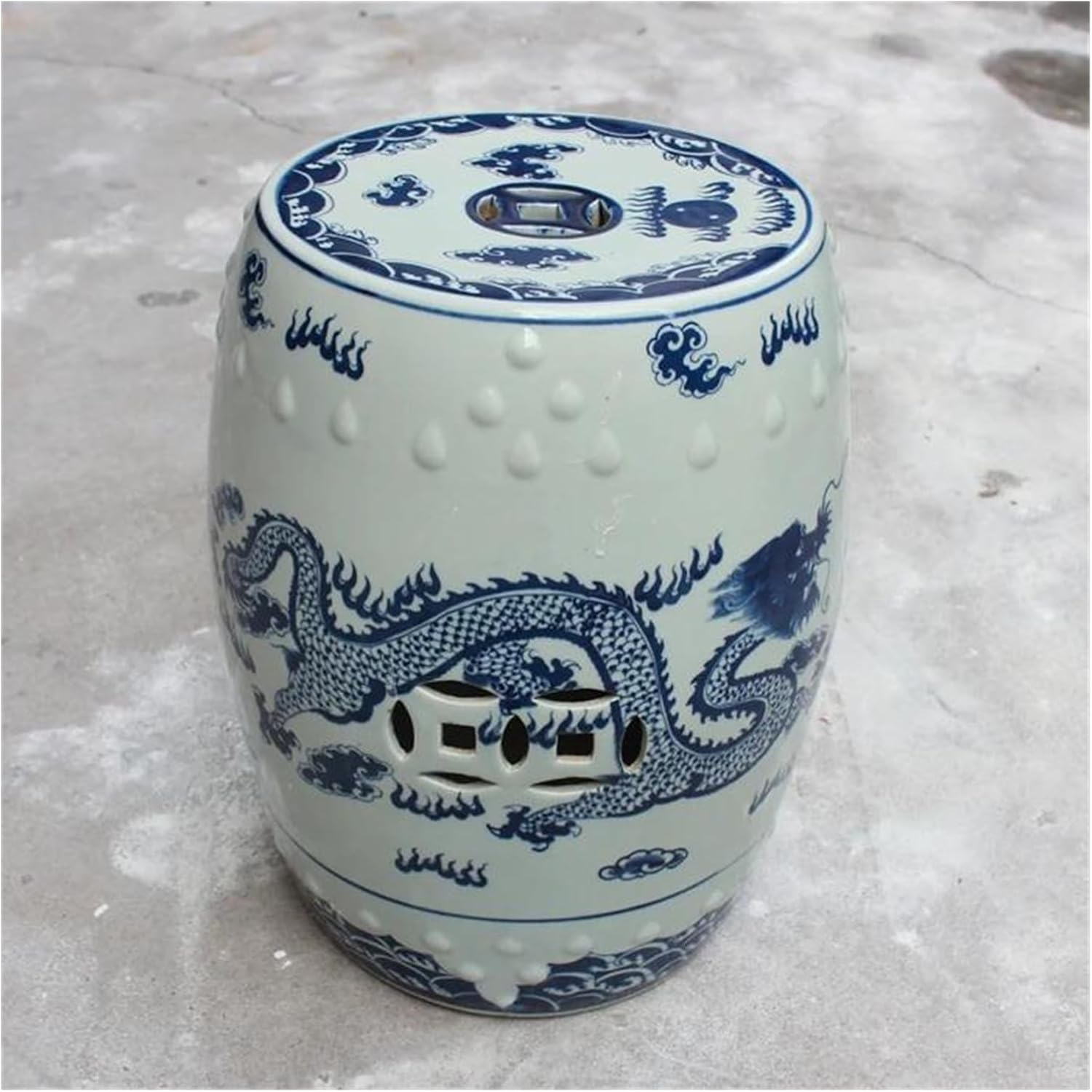 Decorative Garden Stools, Hand-painted Antique Blue and White Dragon Ceramic Stool